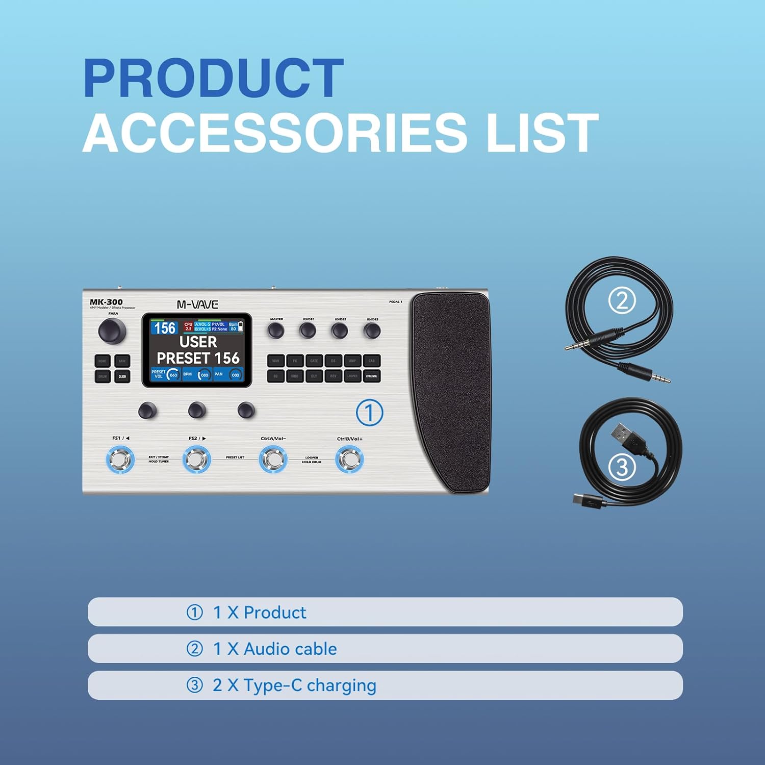 Multi-Effects Guitar Bass Pedal with 360+ Effects IRS Delay, Reverb, Modulation, Preamp, AMP Model, 160 Preset Storage, Built-in 300' LOOPER 128 Drum Machine, DS MK-300 MIDI Support