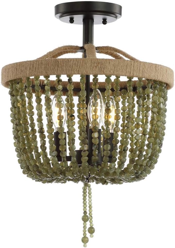 Safavieh Lighting Davin Green and Black Beaded 3-Light Flush Mount (LED Bulbs Included)