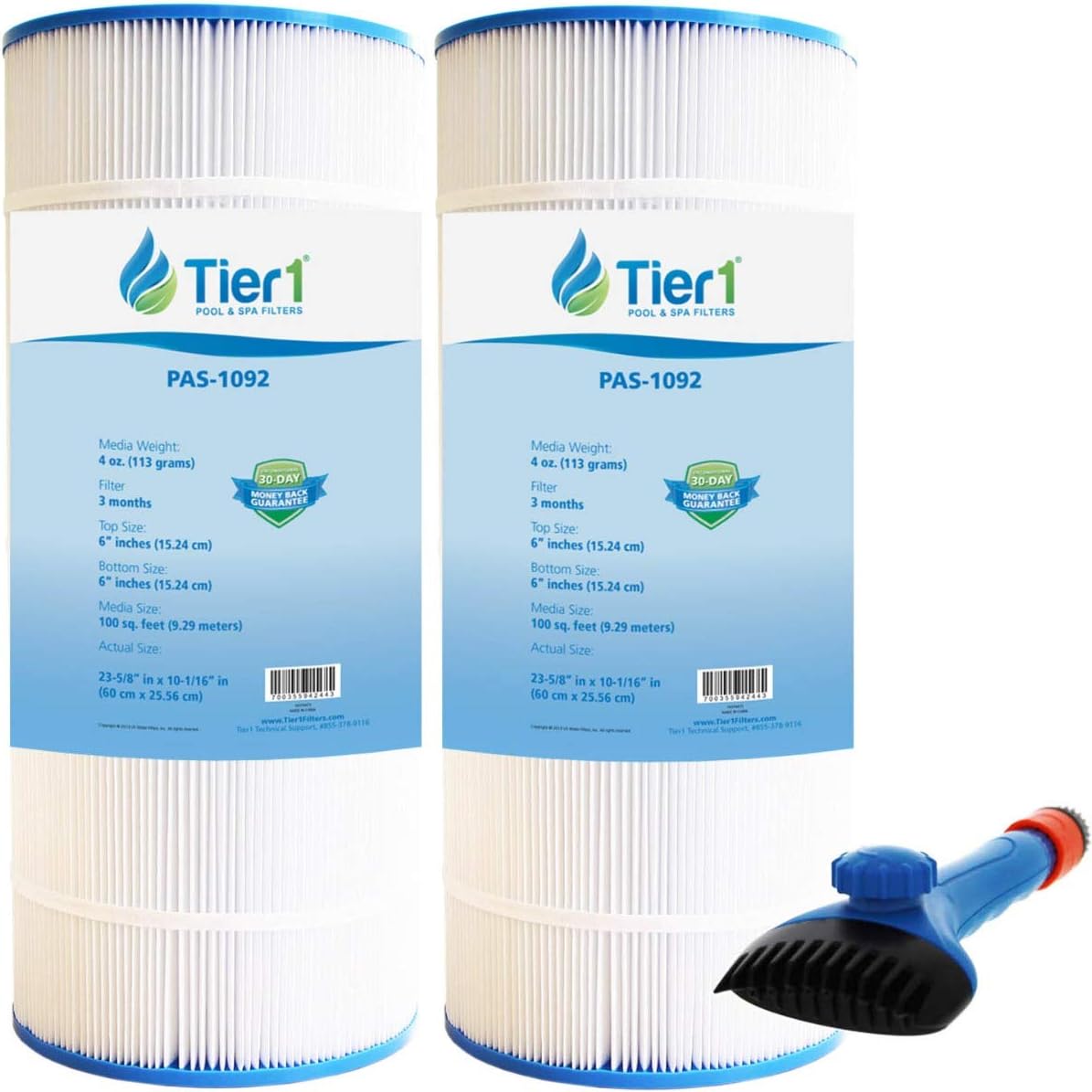 Tier1 Replacement for Pentair Pool Filter R173215 2-Pack with Wand Brush Filter Cleaner | Compatible with Pleatco PAP100, Unicel C-9410, FC-0686 | 23-5/8