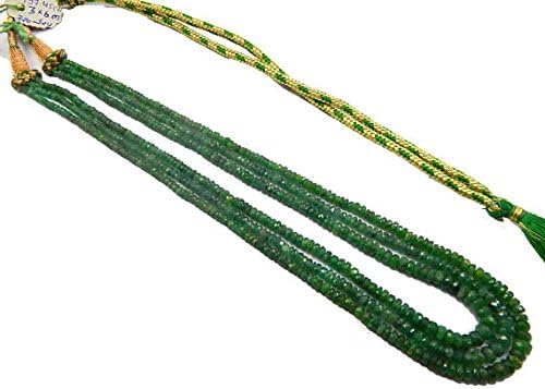 Green emerald Necklace 17 inch Long size 3-6 mm Rondelle Faceted Green Beads 3 strands Necklace