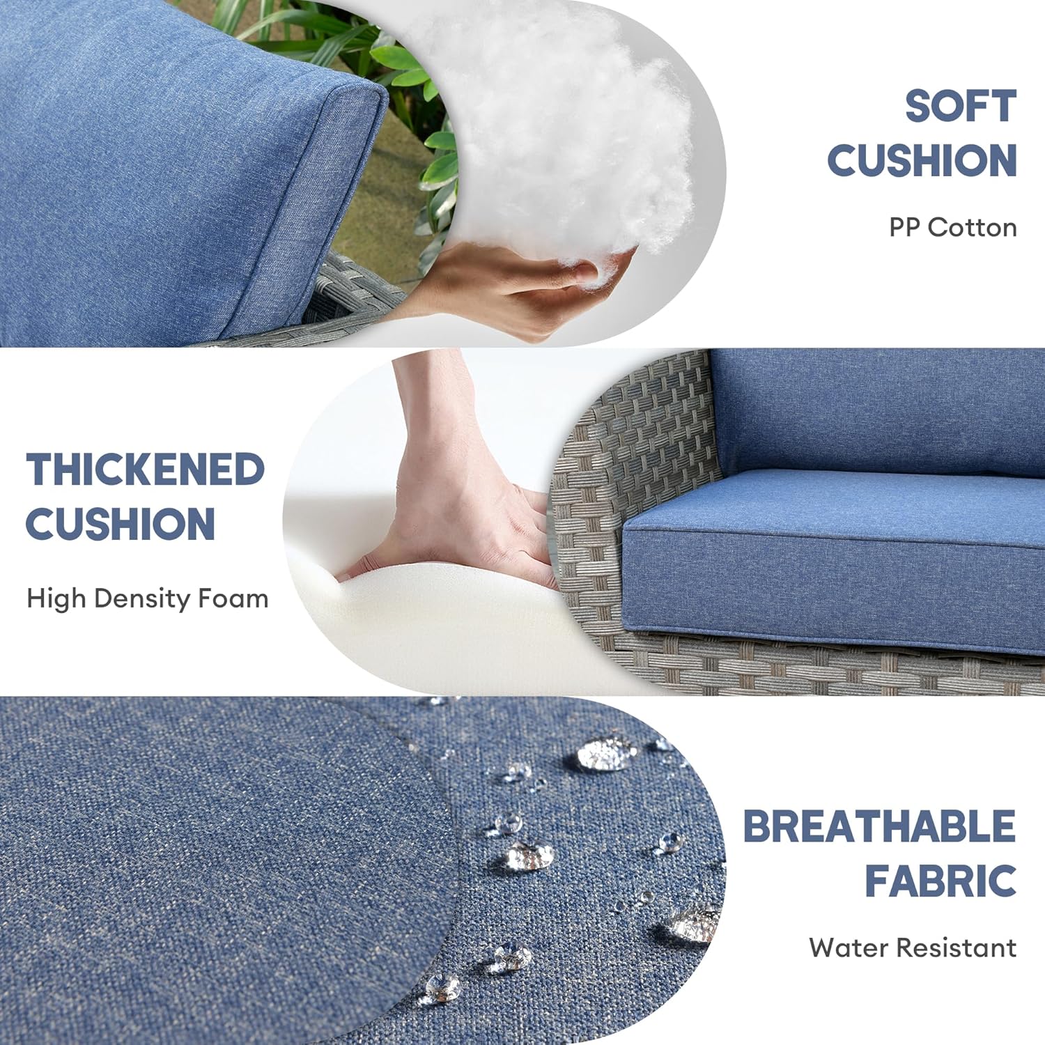 Patio Conversation Set, 10-Piece Wicker Outdoor Sectional Swivel Rocker Chairs Set with 42 Inch Rectangular Fire Pit Table (Denim Blue)