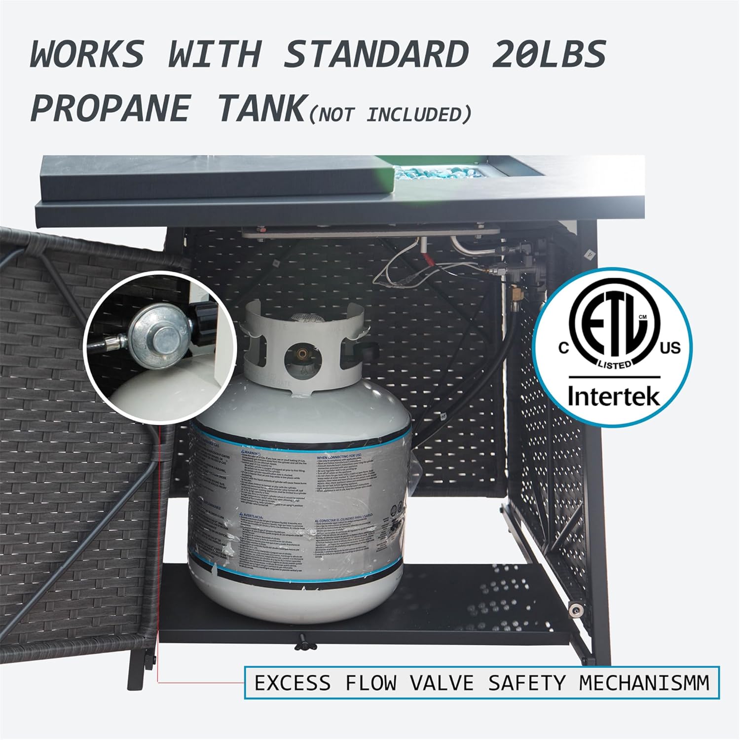 32 Inch Propane Fire Pits Table with Blue Glass Ball,50,000 BTU Outdoor Wicker Fire Table with ETL Certified,2 in 1 Square Steel Gas Firepits (Dark Gray)