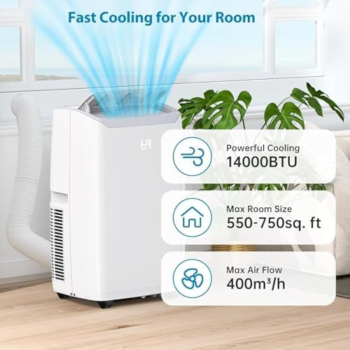 Portable Air Conditioners 14,000 BTU with Remote Control, 24H Timer Function and Window Kit, Fan & Cooling Modes 3-In-1 Air Conditioners Cools Room Up to 750 Sq. Ft., White