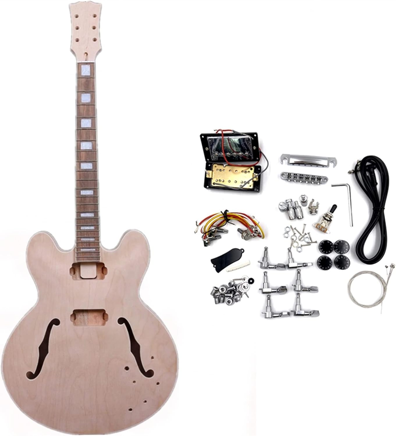 DIY Electric Guitar Kit Unfinished Electric Guitar 1set Guitar Kit Maple Guitar Neck and Guitar Body DIY Hollow Electric Guitar