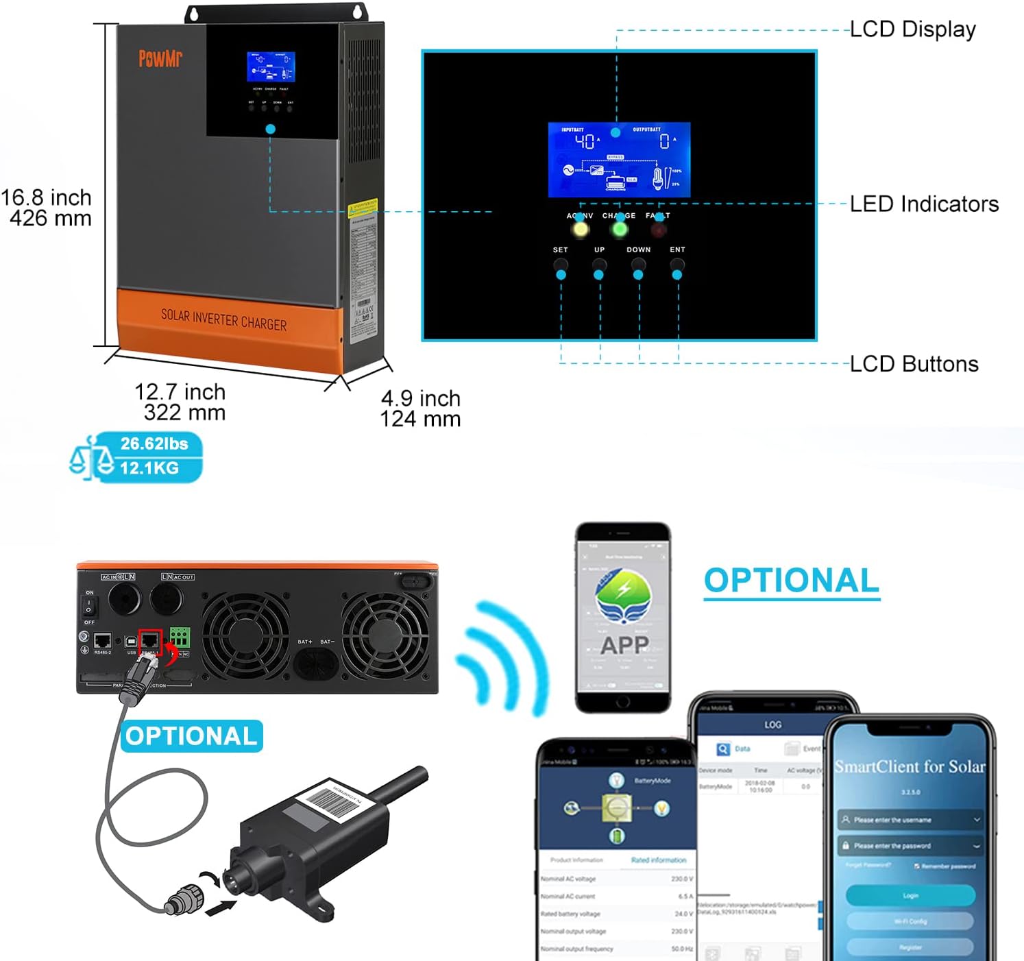 PowMr 5600W Solar Inverter, Off Grid Charger 48V Pure Sine Wave Hybrid Inverter 220V with 80A MPPT Charger, 48 Volt Lead Acid/Lithium Support Parallel 6 Solar Inverter