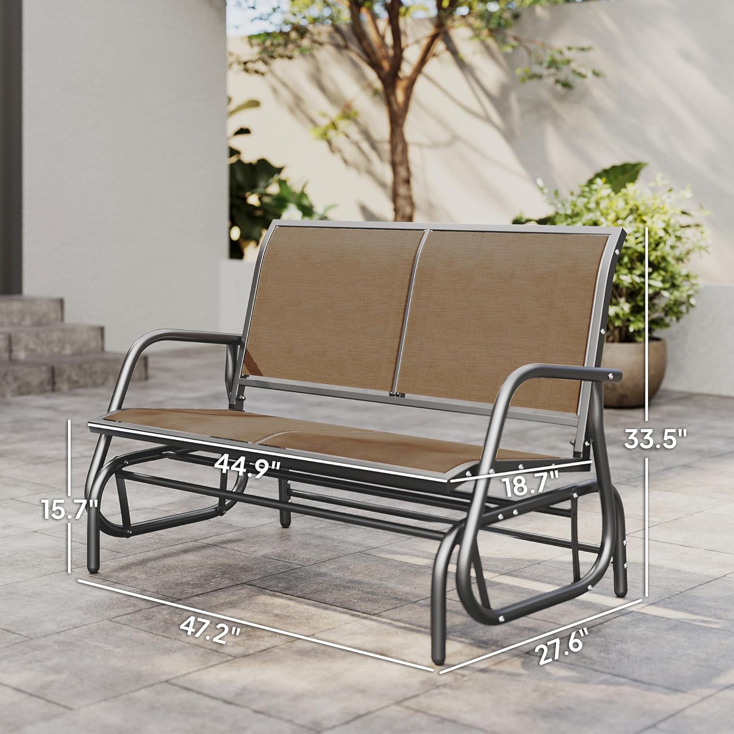 Outsunny 2-Person Outdoor Glider Bench, Patio Double Swing Rocking Chair Loveseat w/Powder Coated Steel Frame for Backyard Garden Porch, Light Mixed Brown