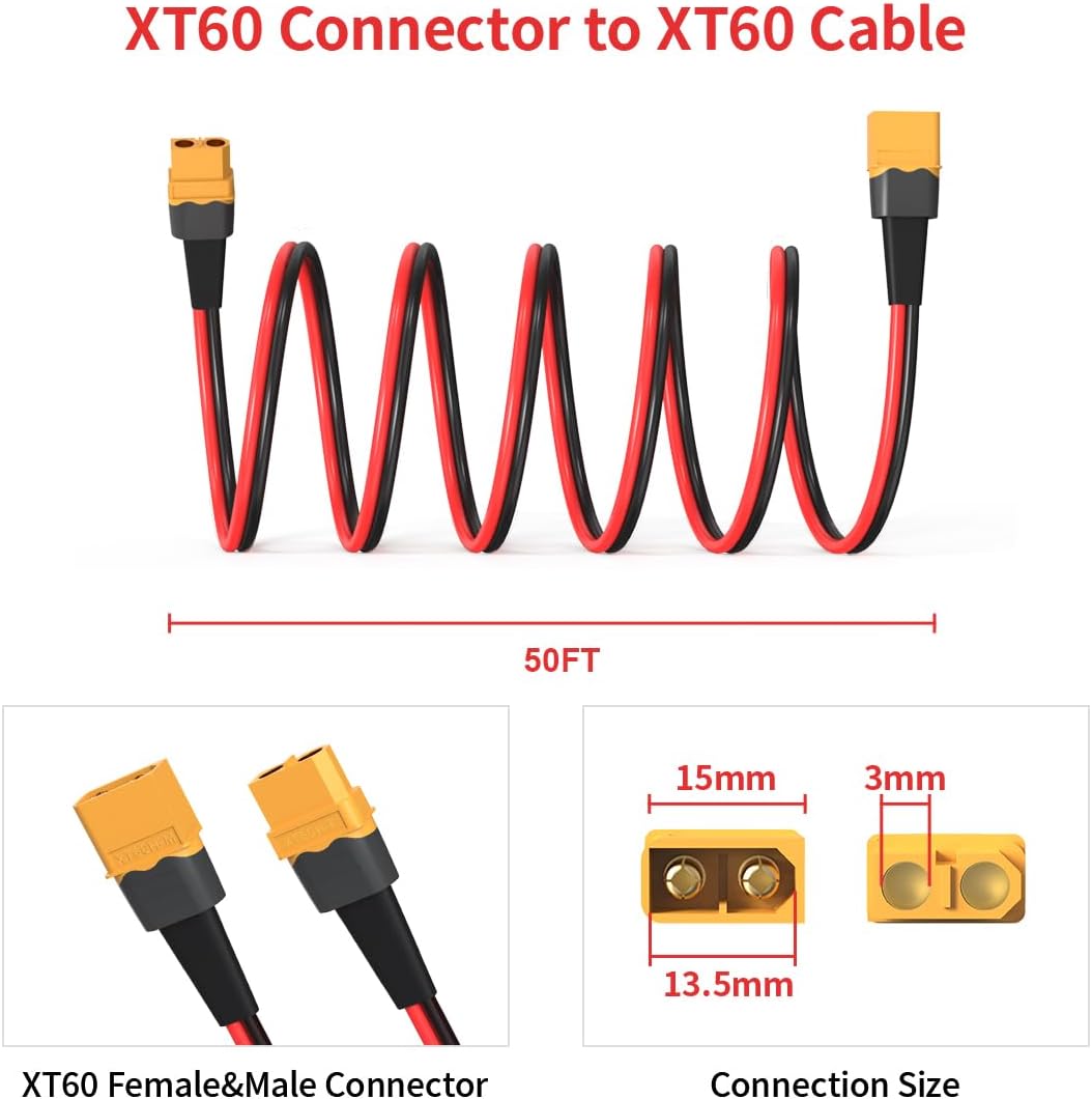 10AWG 50FT XT60 Extension Cable 2 6 10 20 35 50 75 100FT XT60 Female to Male Connector for RC Battery Portable Power Station Solar Panel(50FT)
