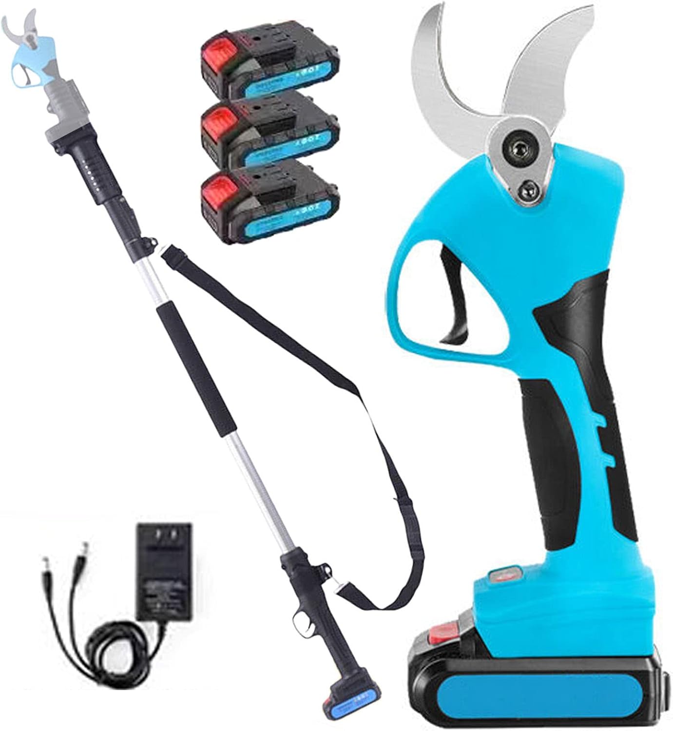 Electric Pruning Shears Cordless Gardening Secateurs Pruner 40mm Cutting Diameter Powerful Pruning Scissors with Extension Pole, 3x 2.0ah Rechargeable Battery, for Tree Branch Flowering Brushes