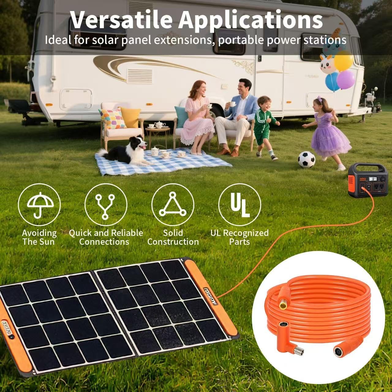 8mm DC Extension Cable 100FT – DC7909 Male to Female Solar Cable with DC8020 Adapter, 14AWG Tinned Copper Wire, Waterproof – Works with Most Portable Power Stations and Solar Generators