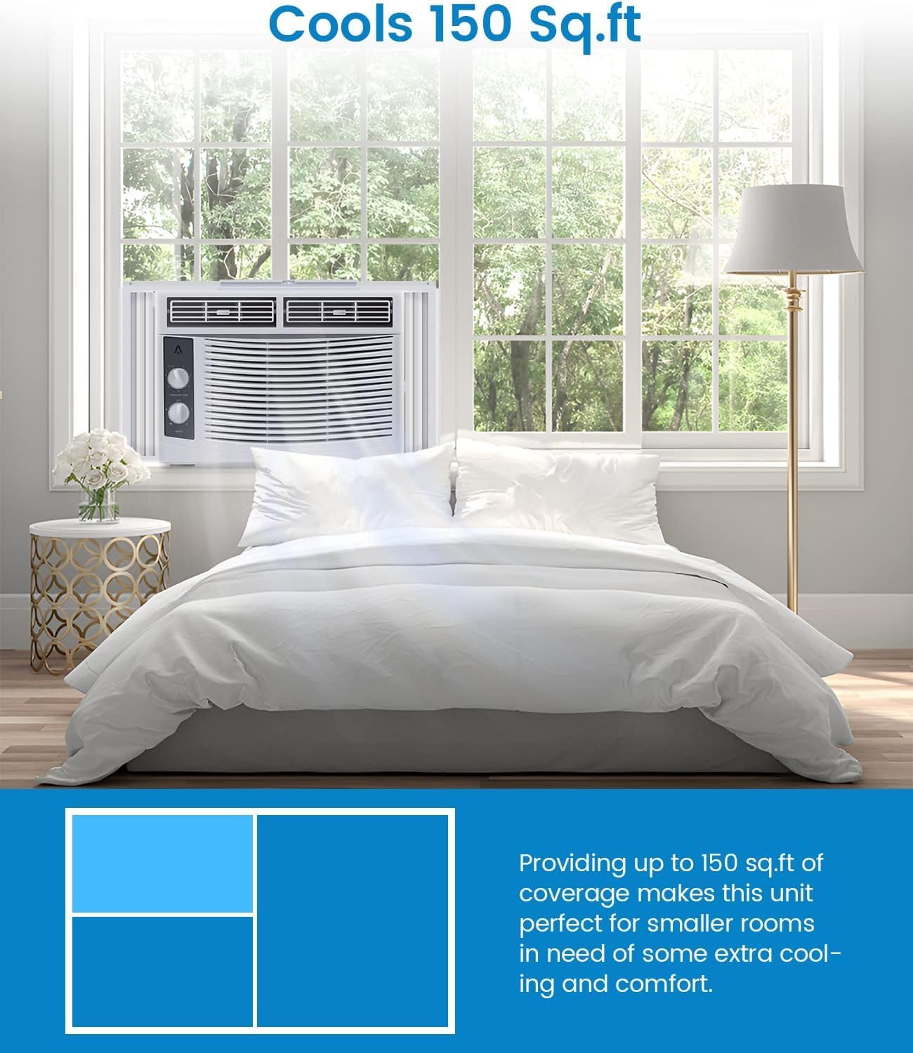 5000 BTU Window Air Conditioner Quiet & Easy to Use, Perfect for Up to 150 Sq. Ft. Spaces Like Small Bedrooms, Living Rooms, and Home Offices