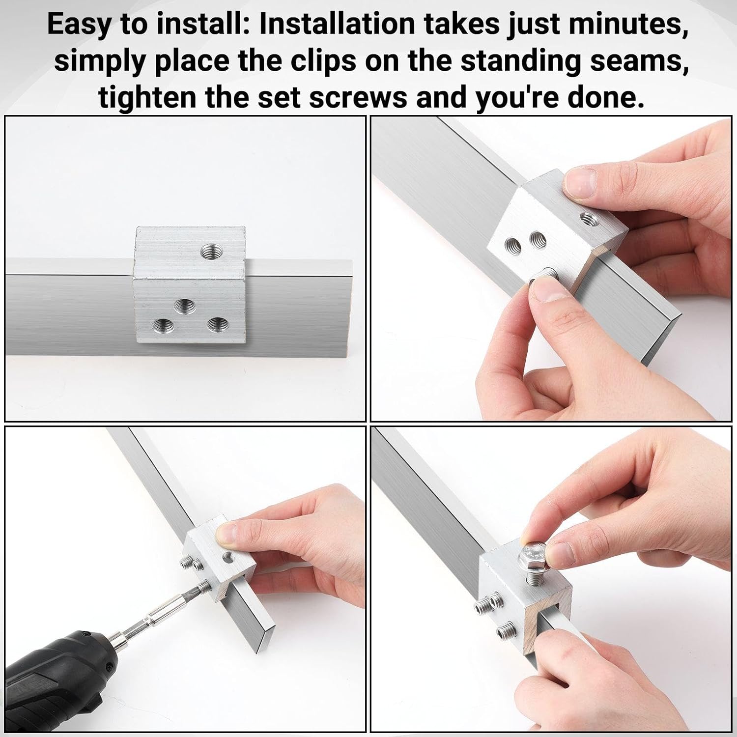 Tandefio 24 Sets Roof Clamp for Standing Metal Roof Standing Seam Bracket Clamp for Heat Cable Snow Guards Solar Panels Module Installation