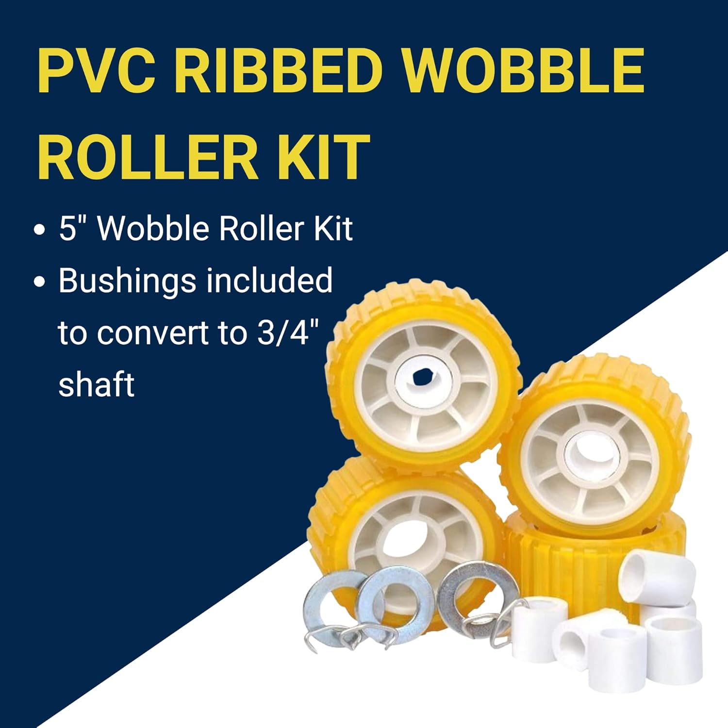 Tie Down Engineering Hull Sav'r 5 inch PVC Ribbed Wobble Roller Kit | 7/8 inch and 1-1/8 inch Shafts | Boat Trailer Parts & Accessories | Boat Trailer Roller Kit