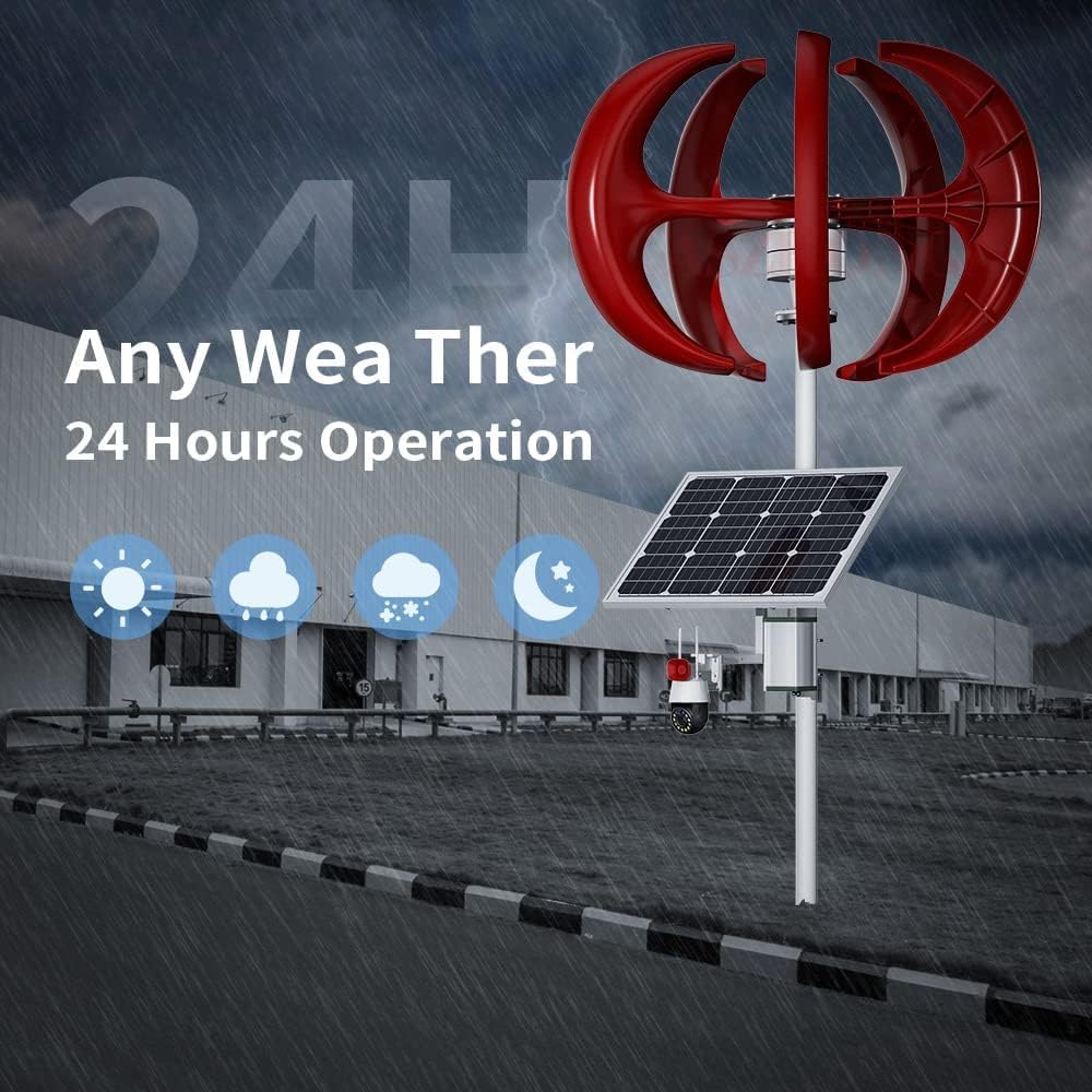 12000W No Noise Vertical Axi Wind Turbines Generator,Home AC 5 Blades Green Energy Wind Turbine Generator Kit(Red)