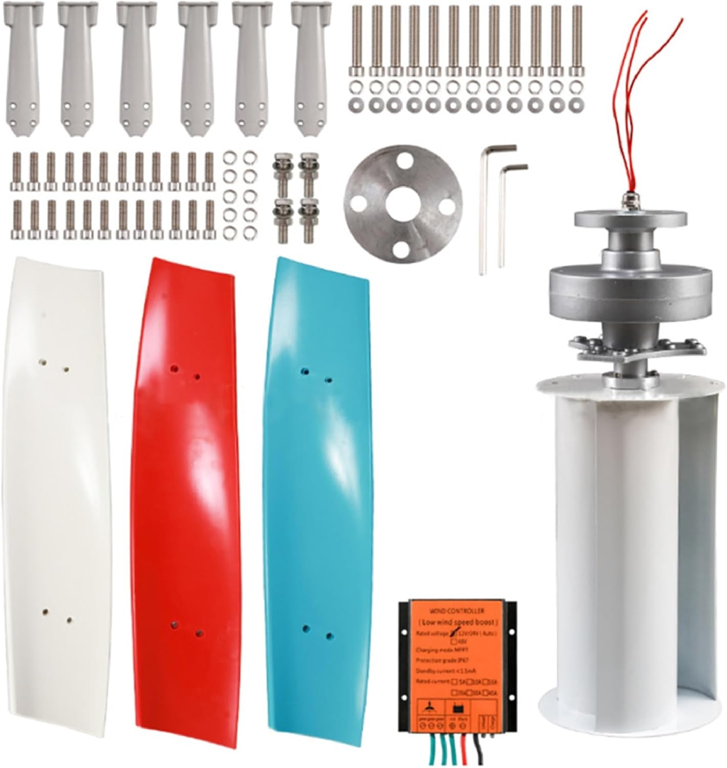 Vertical Wind Generator Kit 100W for Home/Camping - No Noise 3 Blades Turbine with MPPT Controller for 12V/24V/48V