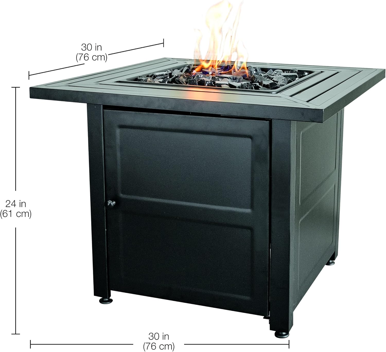 Endless Summer 30 Inch Square 30,000 BTU Propane Gas Outdoor Fire Pit Table with Steel Mantel, Slate Finish, Black Fire Glass, and Protective Cover