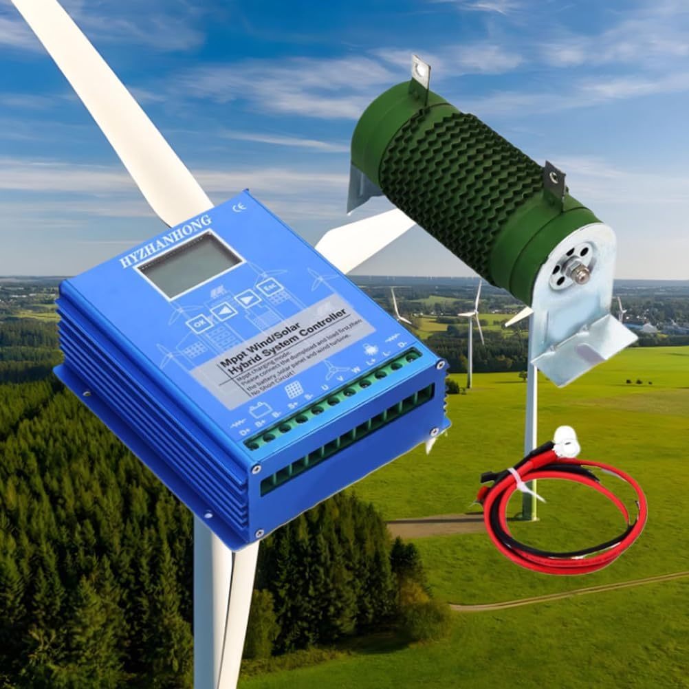 1000W Wind Solar Hybrid Charge Controller 12V 24V 48V MPPT Boost Charge Regulator with LCD Display and Dump Load for Wind Turbine Generator Charger Battery,48v