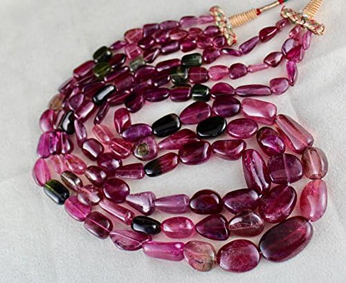 3 Line Natural Multi Colour TOURMALINE TUMBLE Long BEADS Necklace 18 INCHES 26MM TO 8MM