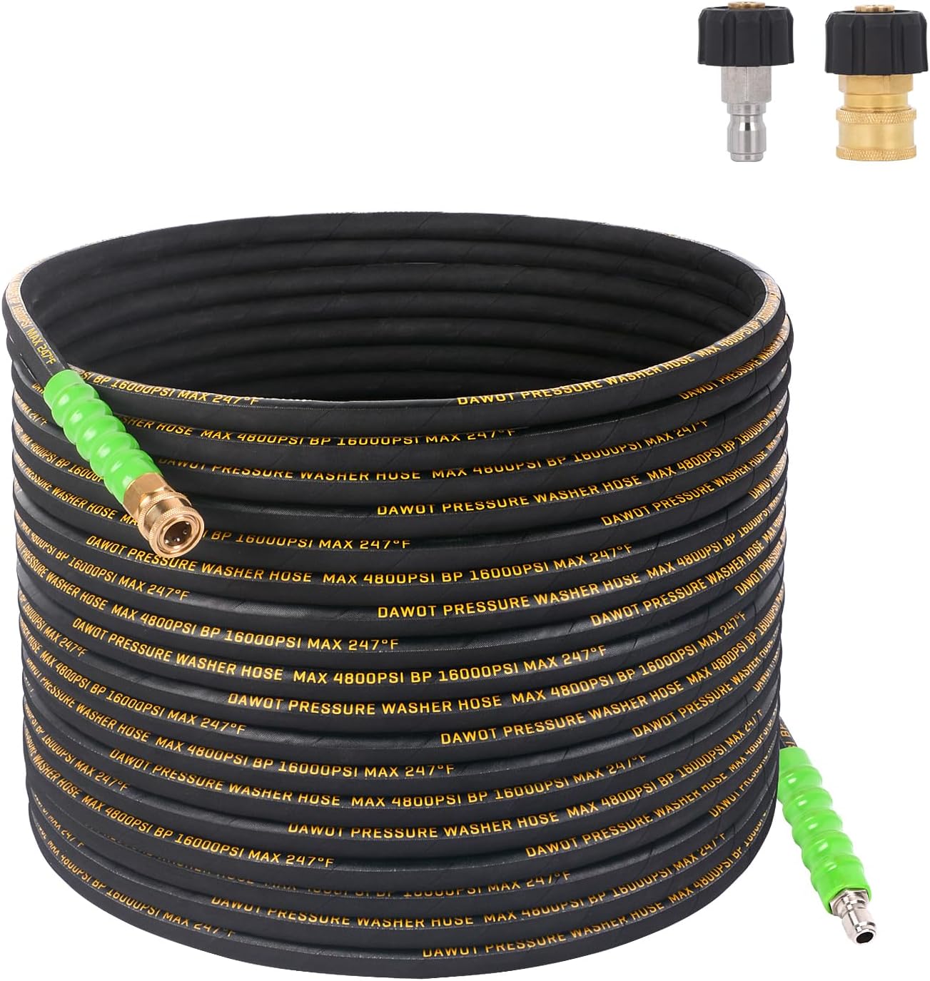 Pressure Washer Hose 50 FT, 4800 PSI Heavy Duty Power Hose with 3/8 Quick Connects, High Tensile Steel Wire Braided, Kink Resistant Washer Hose with M22 Adapter