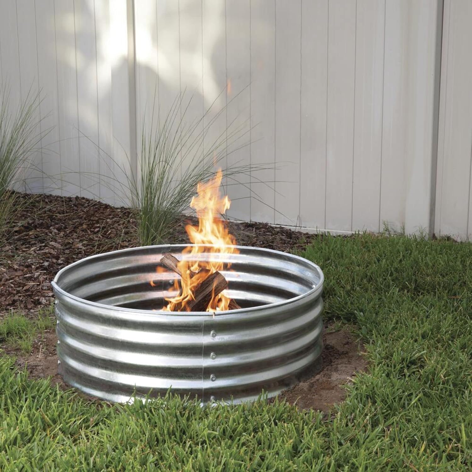 Backyard Creations 48 Inch Round Steel Firepit Burning Outdoor Camping Fire Ring | Ideal for Garden and Patio Lawn Fireplace Silver