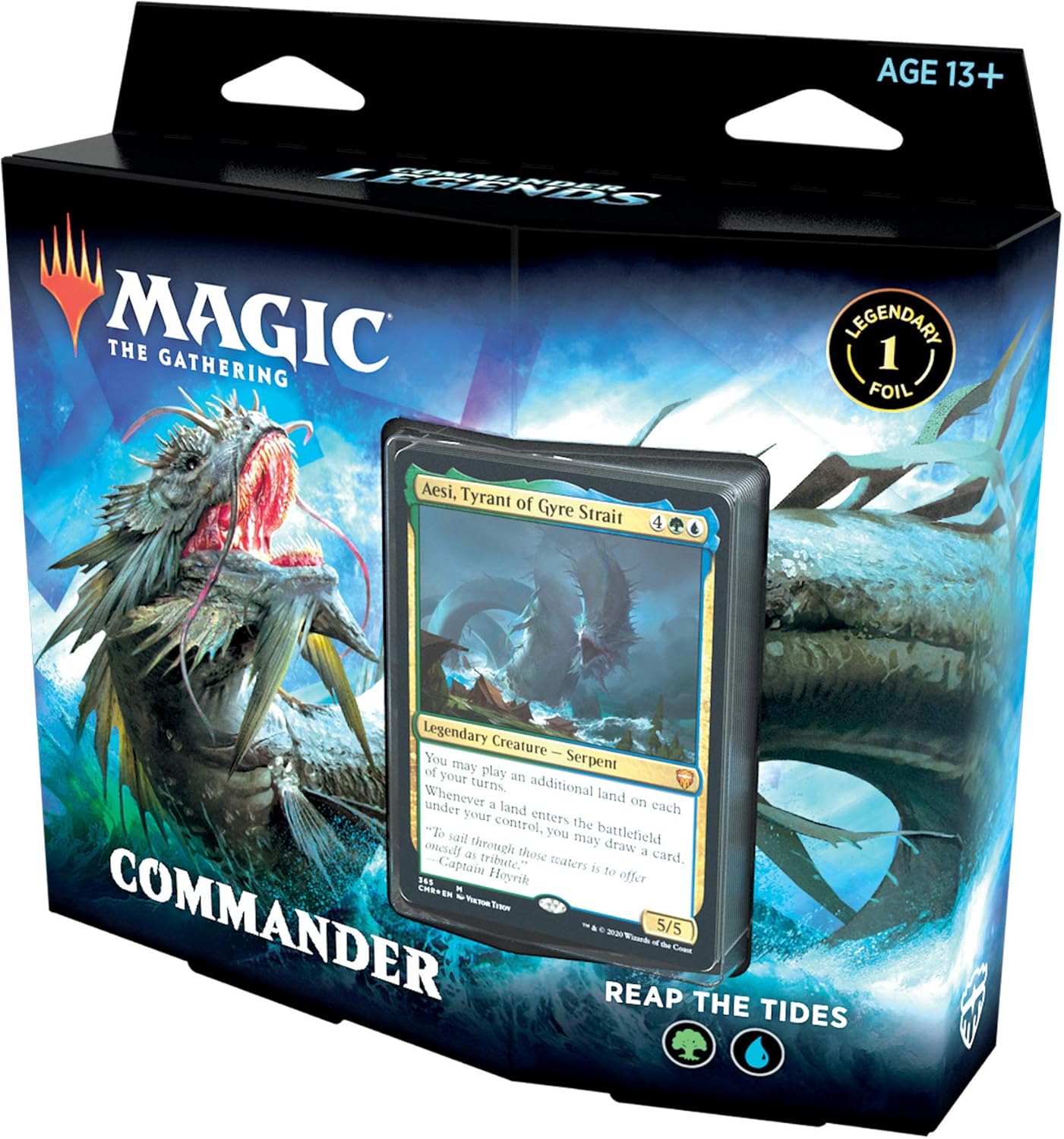 Magic: The Gathering Commander Legends – Reap the Tides | 100 Card Ready-to-Play Deck | 1 Foil Commander | Blue-Green