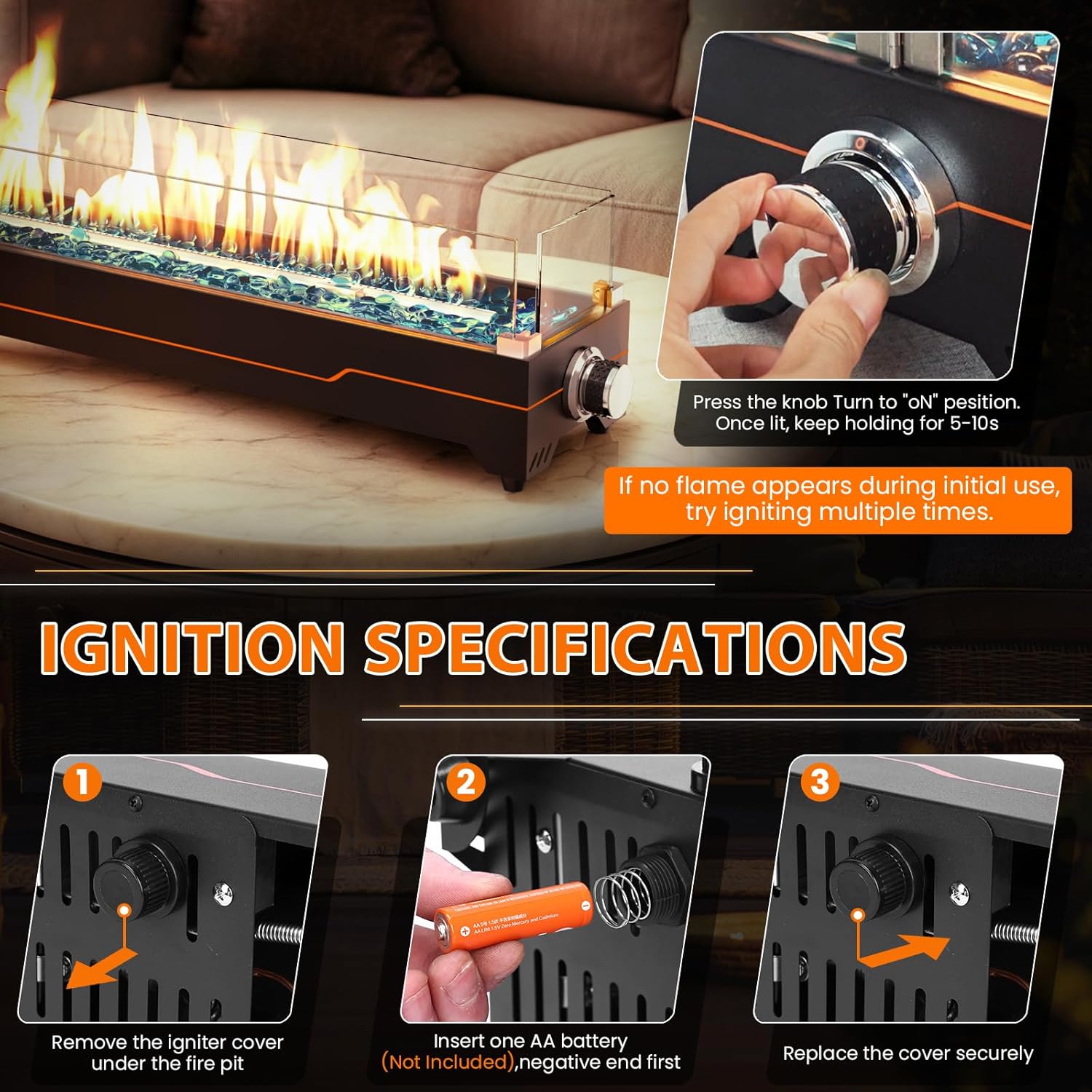 GRISUN Tabletop Fire Pit,36 Inch Propane Fire Pit Table,50000 BTU Table Top Firepit with Glass Wind Guard,Stainless Steel Burner,Fire Glass,Portable Propane fire Pit for Patio, Camping, Backyard & RV