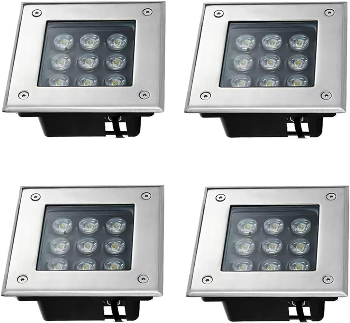 Outdoor Ground Light Embedded LED Landscape Lights 4 Pack IP66 Waterproof Square Pathway Lights for Driveway, Deck, Step, Garden Landscape Light, AC85-265V(Red,48W)