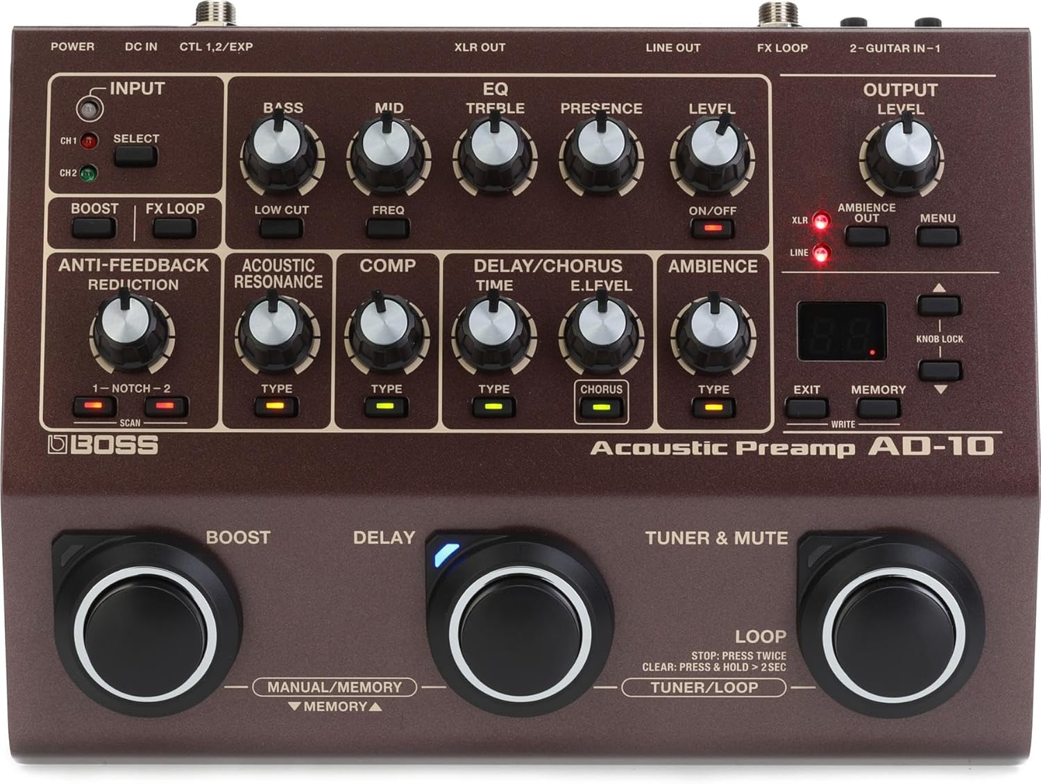 BOSS Acoustic Guitar Hardware (AD-10), Brown, Standard