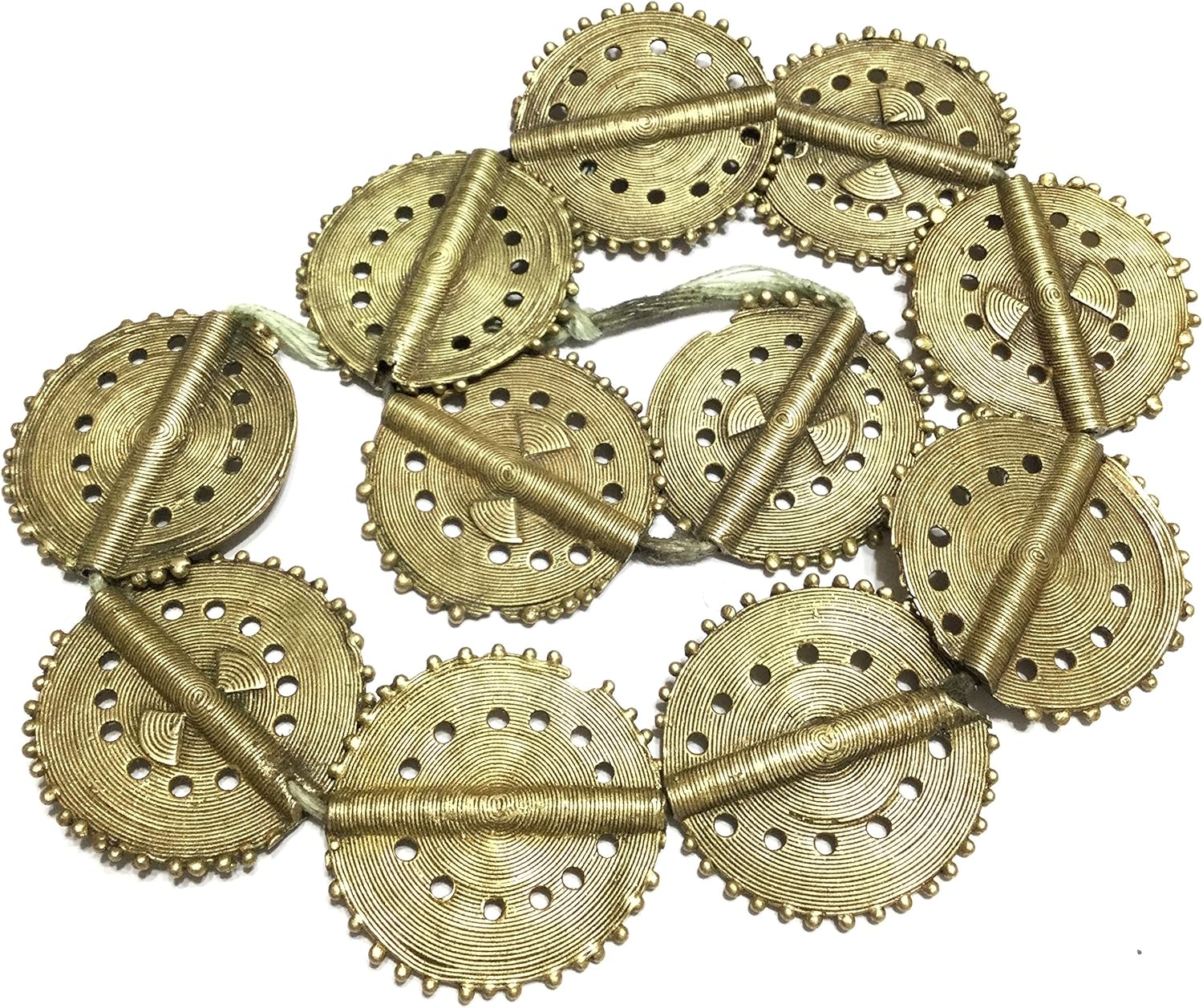 Strand of 11 Baule African Tribe Handmade Brass Trade Beads