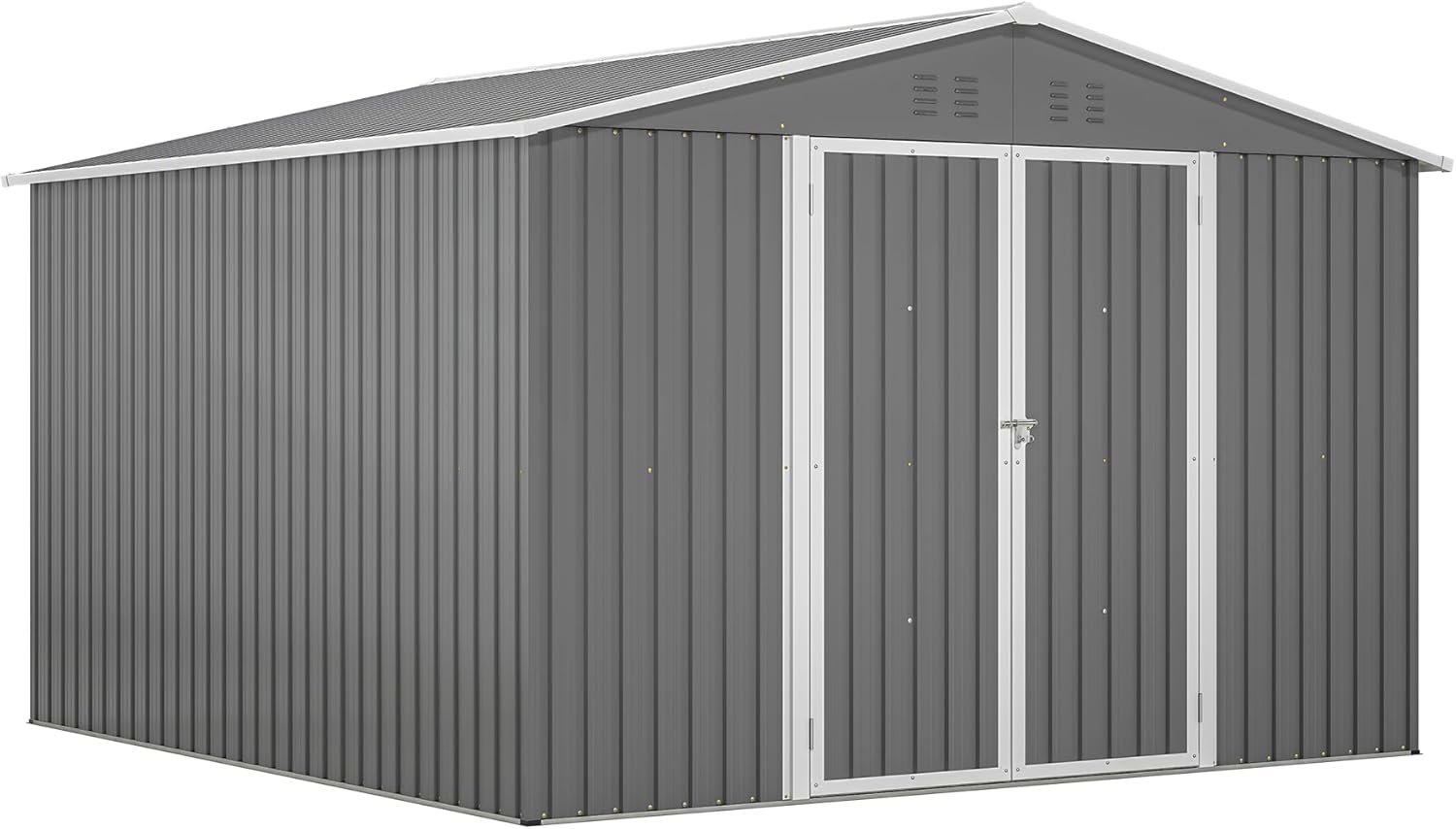 Outdoor Storage Shed Waterproof Metal Garden Tool Bike Sheds Kit, Lean-to Backyard Storage Building Cabinet for House Patio,10x10 ft Grey