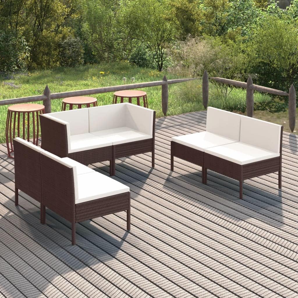 6-Piece Garden Lounge Set, Brown PE Rattan, Powder-Coated Steel Frame, Weathered Finish, Outdoor Patio Furniture for Balcony, Backyard Seating