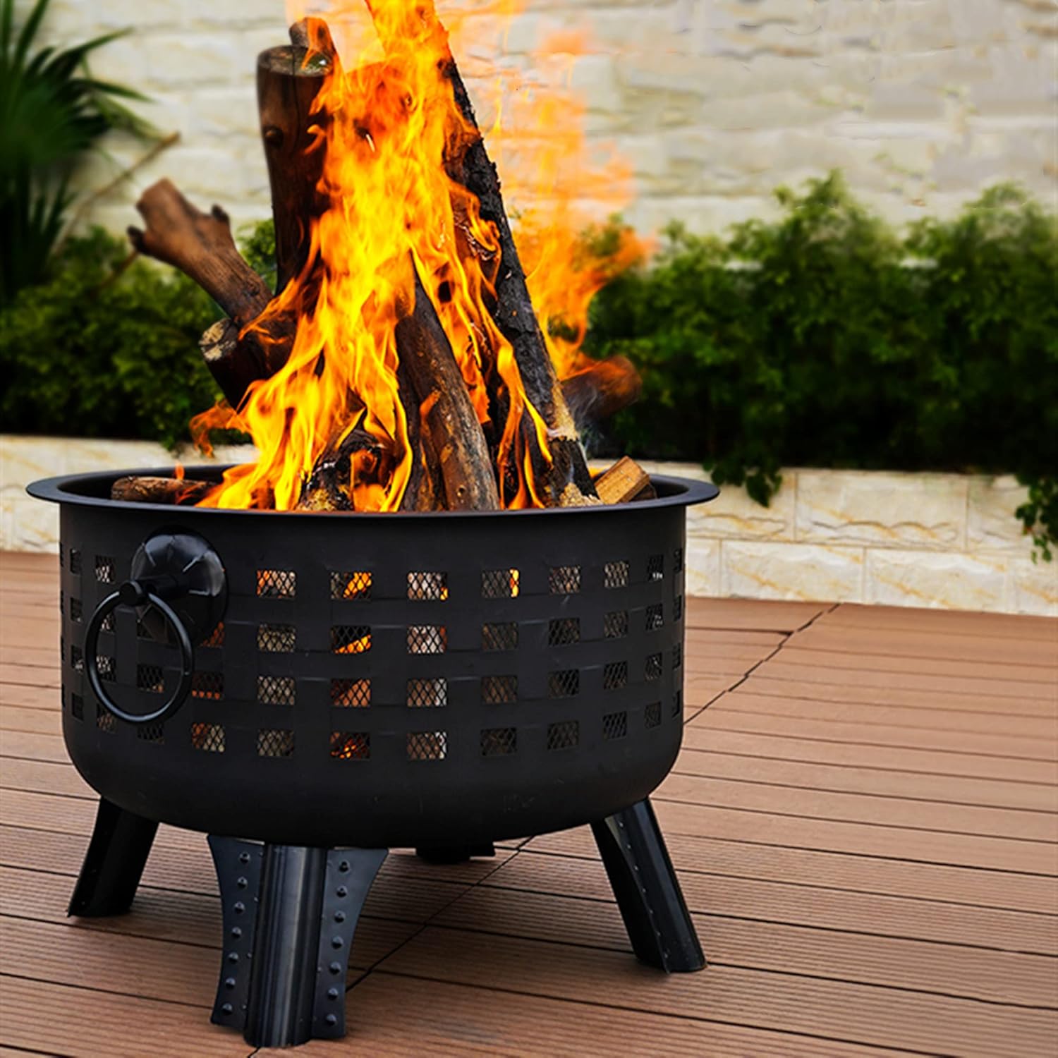 Large Fire Pit, Outdoor Steel Wood Burning Fire Pits Bowl Charcoal Grill Firepit, Bonfire Heating Brazier