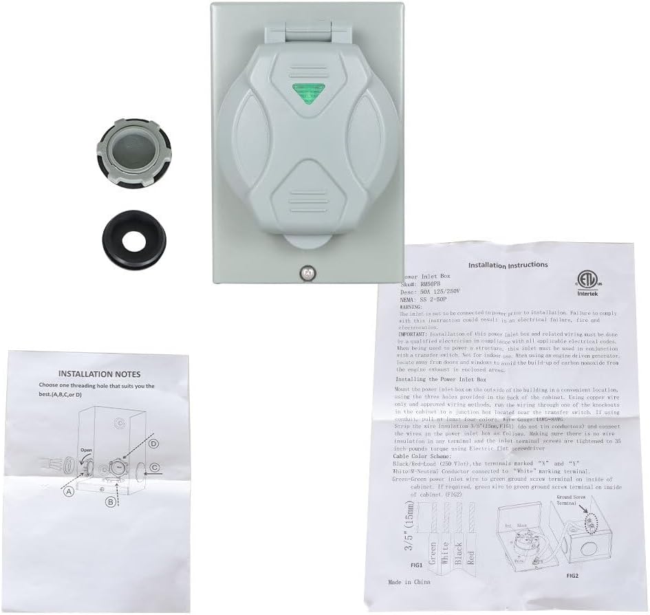 50Amp 3 Prong Generator Power Inlet Box NEMA SS2-50P Weatherproof 250V