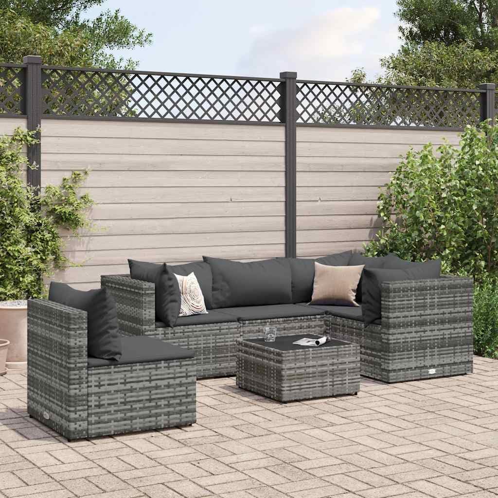 6 Piece Patio Lounge Set with Cushions Gray Poly Rattan,Modern Modular Rattan Lounge Set with Comfortable Cushions for Patio and Outdoor Spaces Patio Furniture Sets, Outdoor Furniture Sets