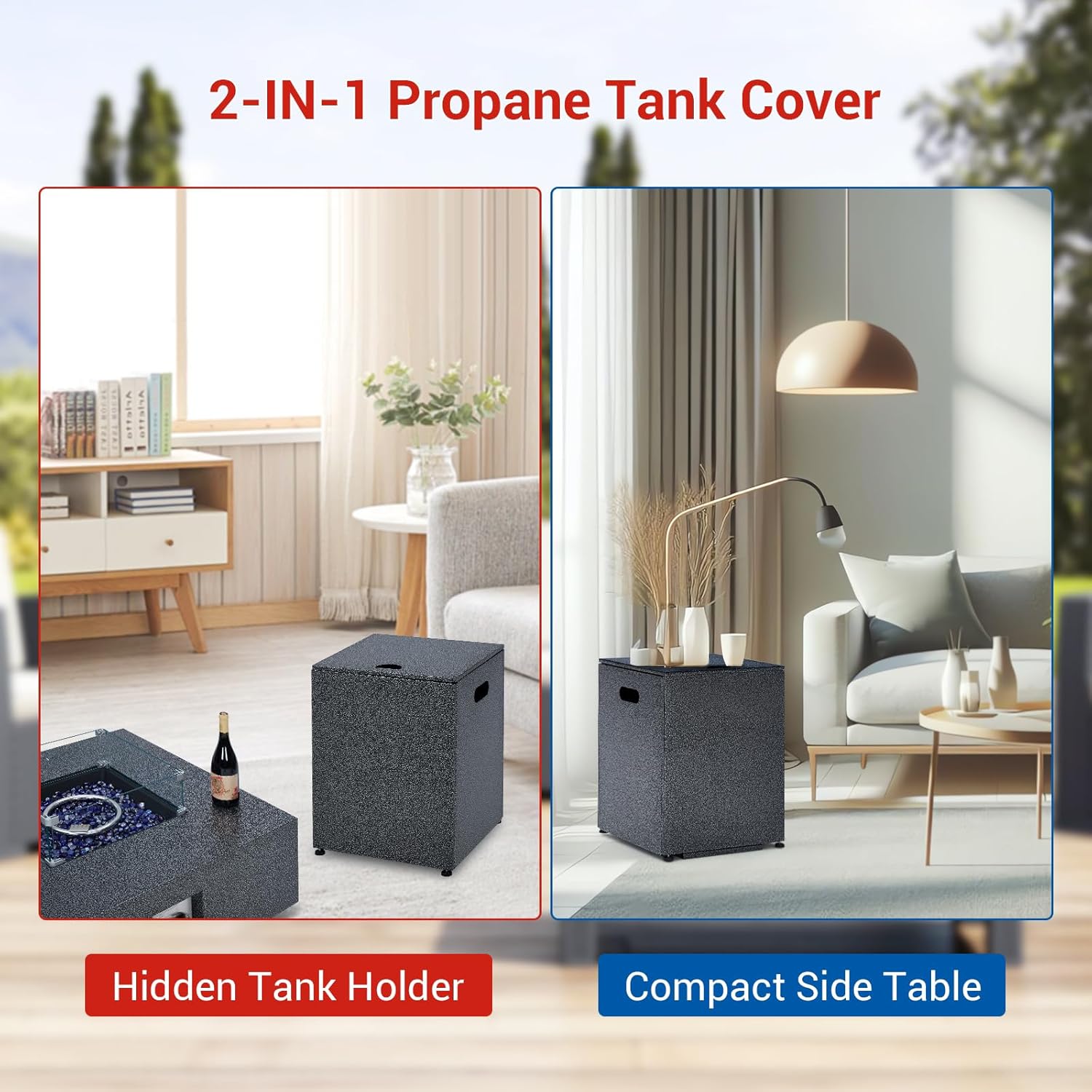 GarveeLife 36 in Outdoor Propane Gas Fire Pit Table, 50000BTU Iron Gas Firepit Table w 16 in Tank Cover, Wind Guard, Removable Lid, Blue Fire Glass, Rain Cover, CSA Certified Firepit Set for Outside