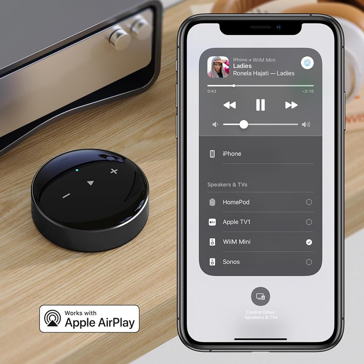 WiiM Mini AirPlay 2 Wireless Audio Streamer, Multiroom Stereo, Preamplifier, Works with Alexa and Siri Voice Assistants, Stream Hi-Res Audio from Amazon Music, Tidal and More