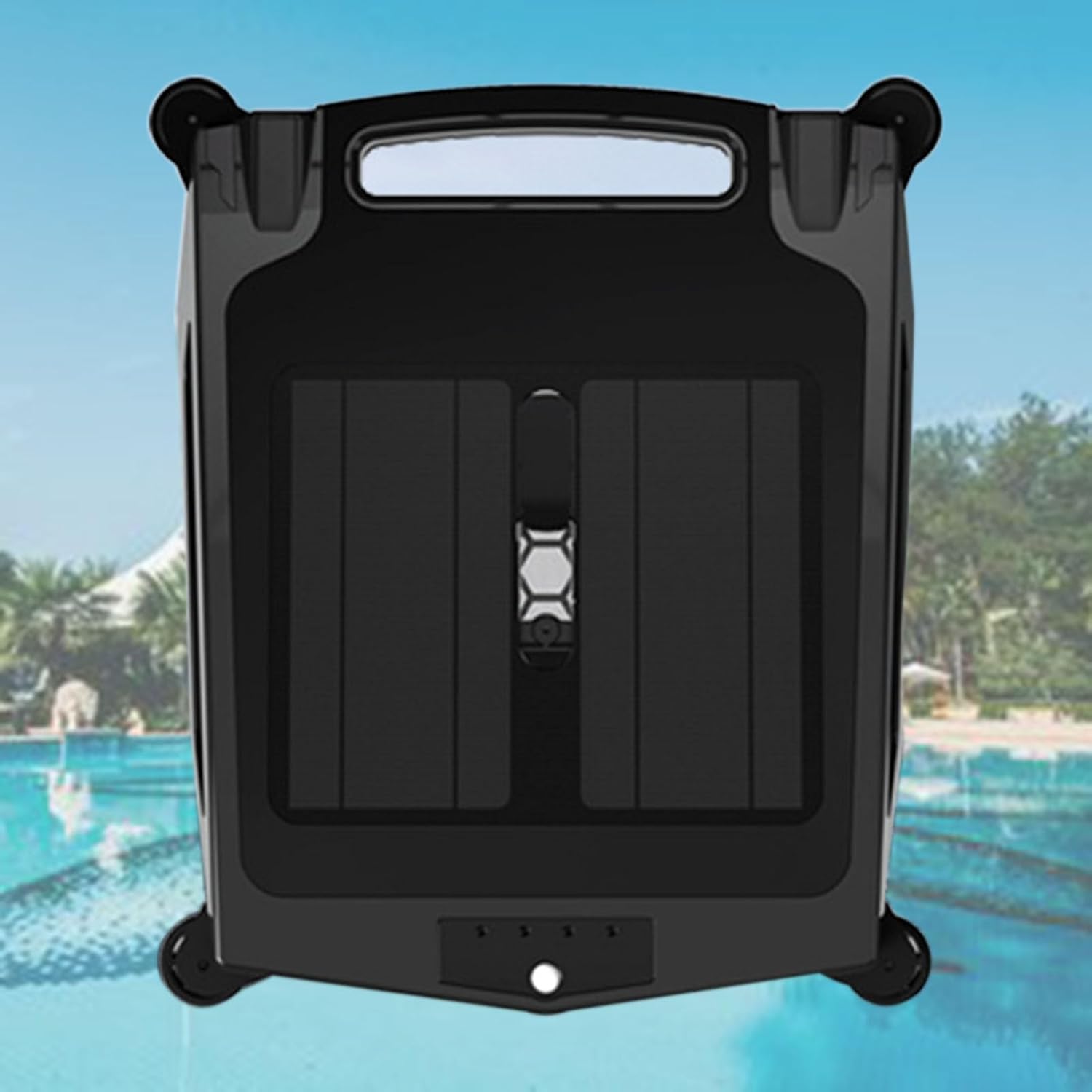 Solar Powered Robotic Pool Skimmer Cleaner, 5 Hours Runtime, Auto Obstacle Avoidance, Dual Charging (Solar/Adapter), IPX7 for Pools Up to 860 SQ/FT