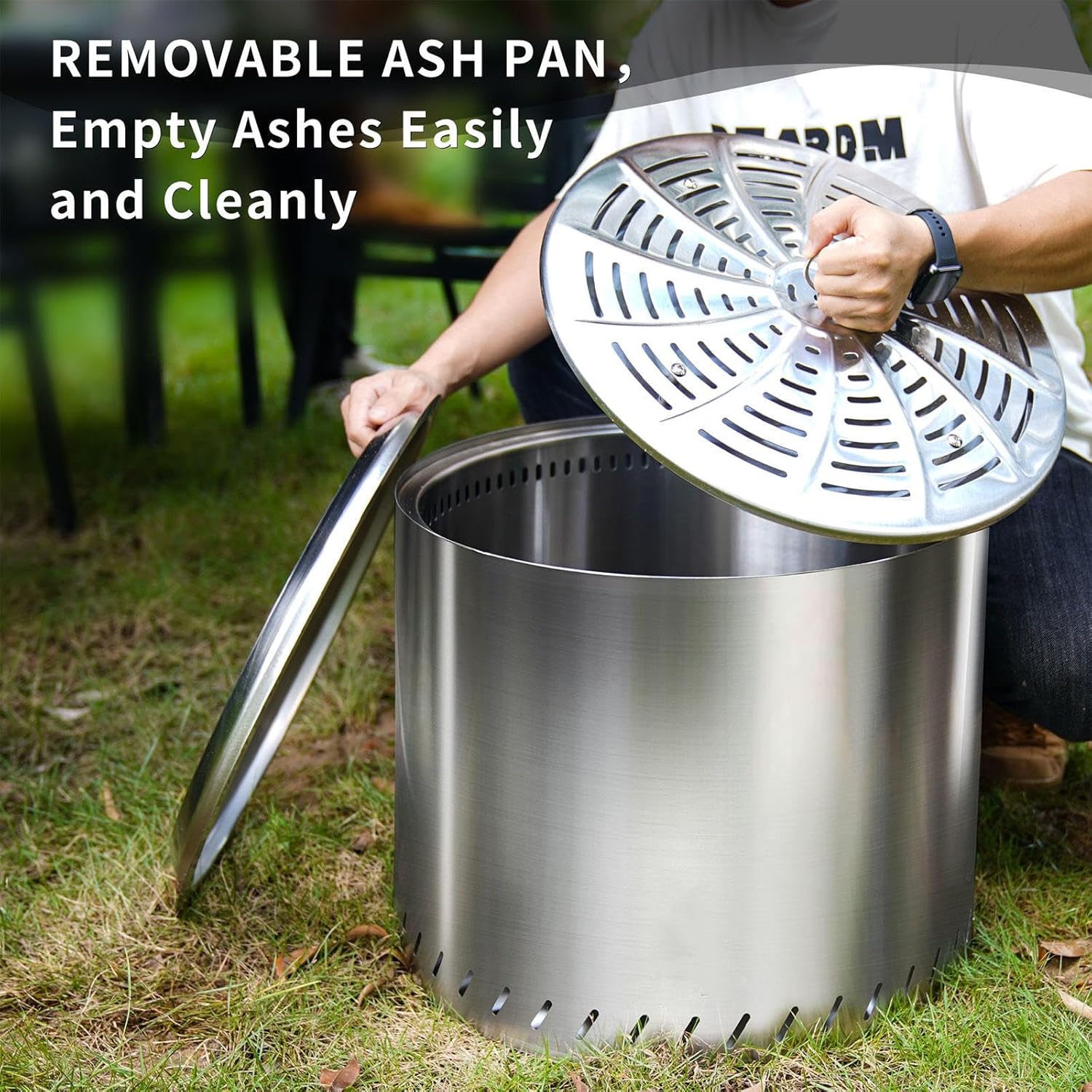 Smokeless Firepit 19.4 Inches Outside, Fire Pit Durable Stainless Steel for Wood Burning, Fire Pit Smokeless with Removable Ash Pan