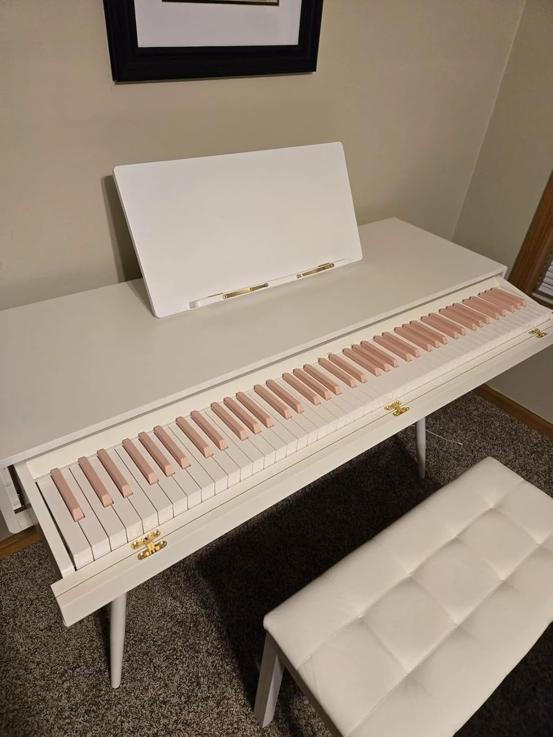 LANDTOM 88-Key High Level Heavy Hammer Electric Piano Drawer Type Home Desk Electronic Piano for Beginners/Intermediates/Seniors/Specialist (Pink key with bench)