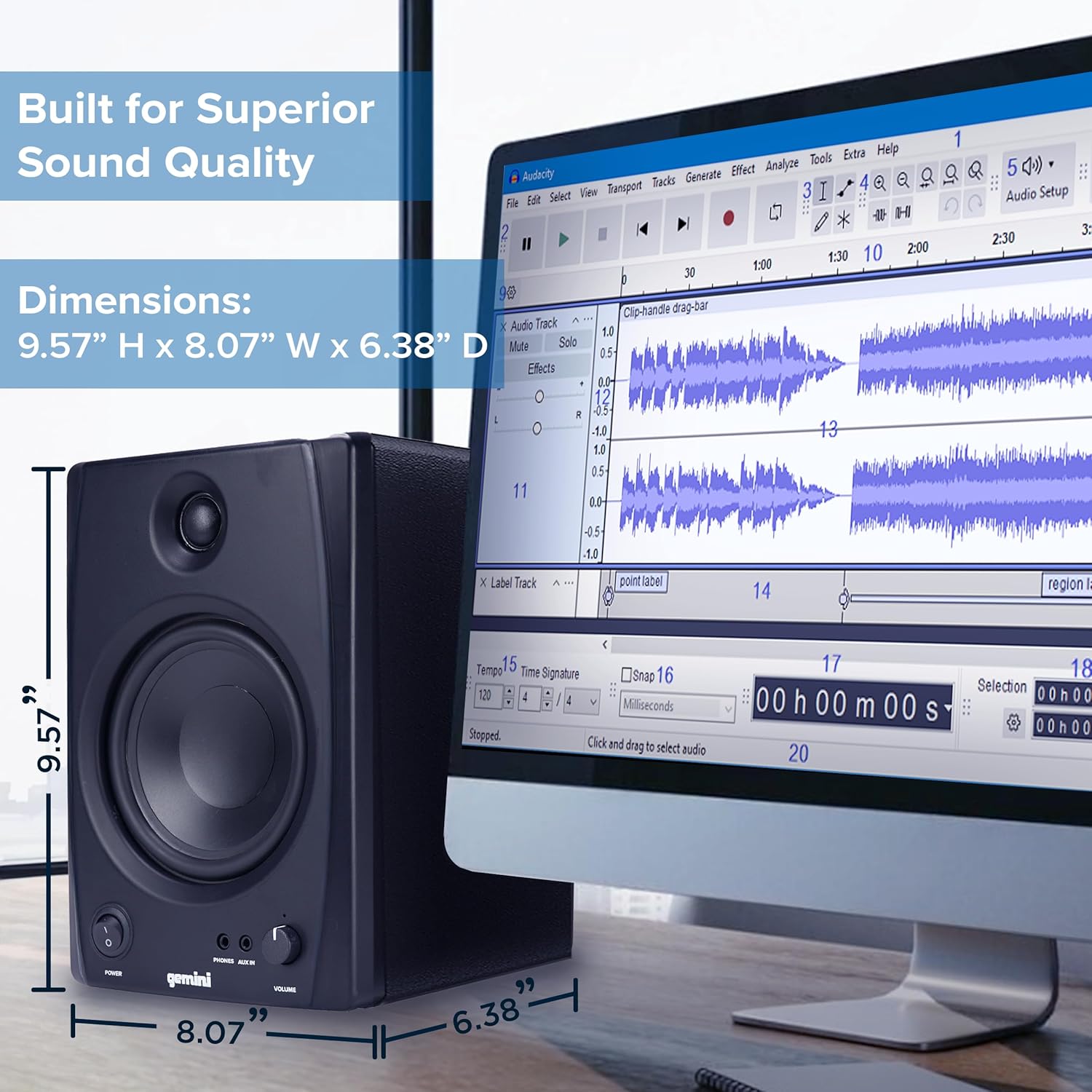 Gemini Sound SMX-5BT 5” Studio Monitor Speakers with Bluetooth - 200W Peak Power, TRS/RCA/Aux Inputs, Acoustic Tuning, Active/Passive Pair for Home Studio, DJ, and Music Production