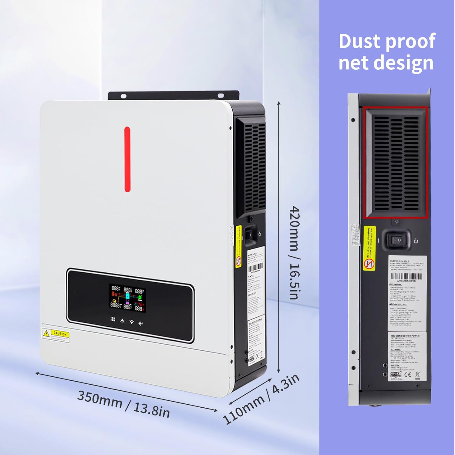 DATOUBOSS 3600W Hybrid Solar Inverter, 24V DC to 110V AC Pure Sine Wave with 120A MPPT Controller, Off-Grid Backup Power Converter for 24V Lithium/AGM Battery, Home RV Cabin, Solar Off-Grid On-Grid