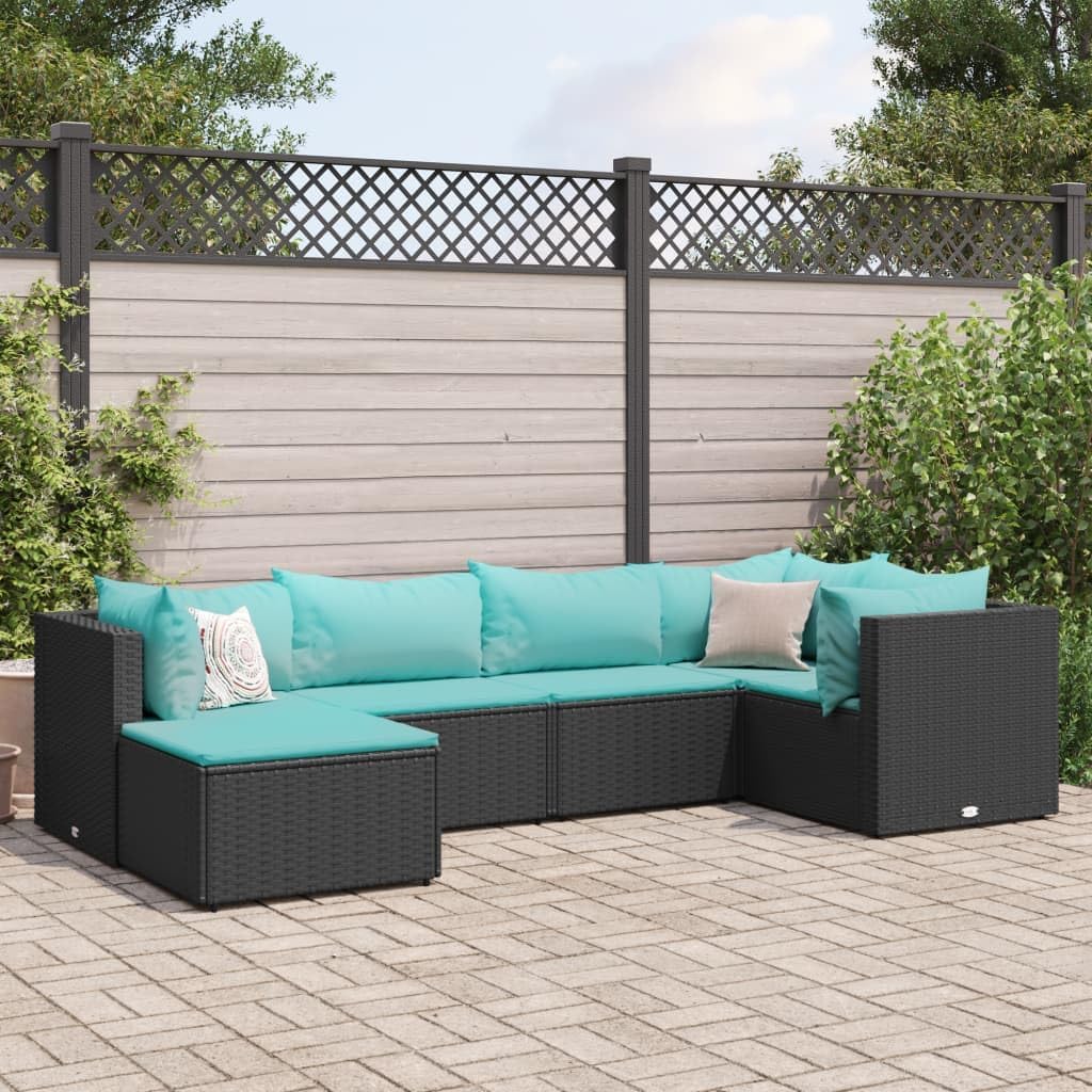 6 Piece Patio Lounge Set with Cushions Black Poly Rattan,Outdoor PE Rattan Lounge Set: Modular Sofa with Cushions for Patio and Beyond Furniture Sets for Patio, Lawn & Garden