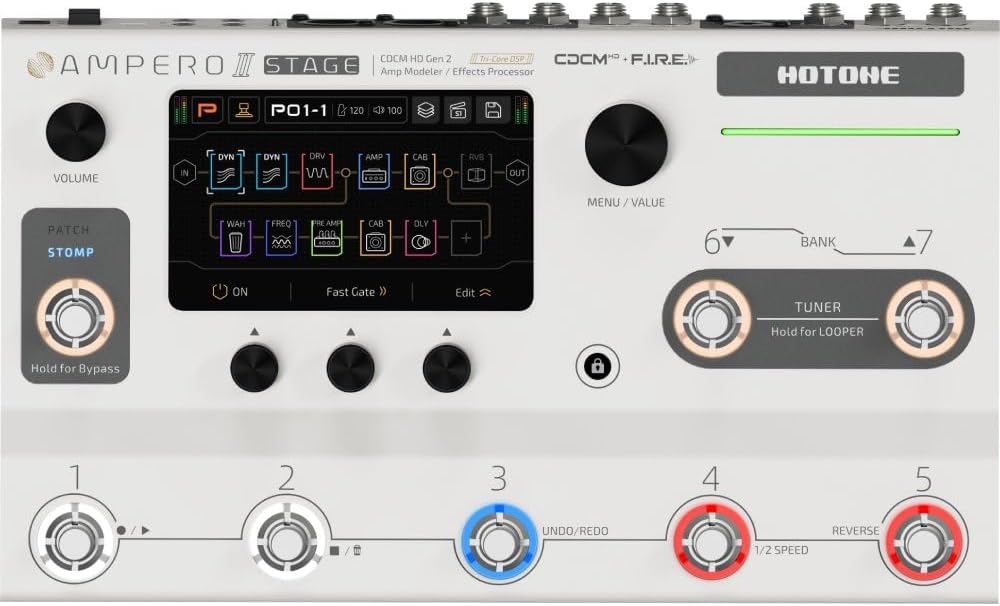 HOTONE Multi-Effect Pedal Processor, Touchscreen, Guitar, Bass, Amplifier, Modeling, IR Cabinets, Simulation, Dual Effect Chains with FX Loop MIDI I/O Stereo OTG, Audio Interface