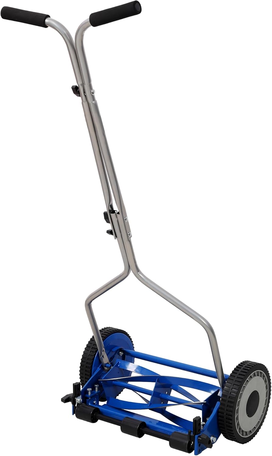 14 Inch Push Lawn Mower Manual Reel Mower - 5-Blade Steel Grass Cutter with Height Adjustment, Lightweight Push Mower Manual for Small Lawns (Blue+Grey)