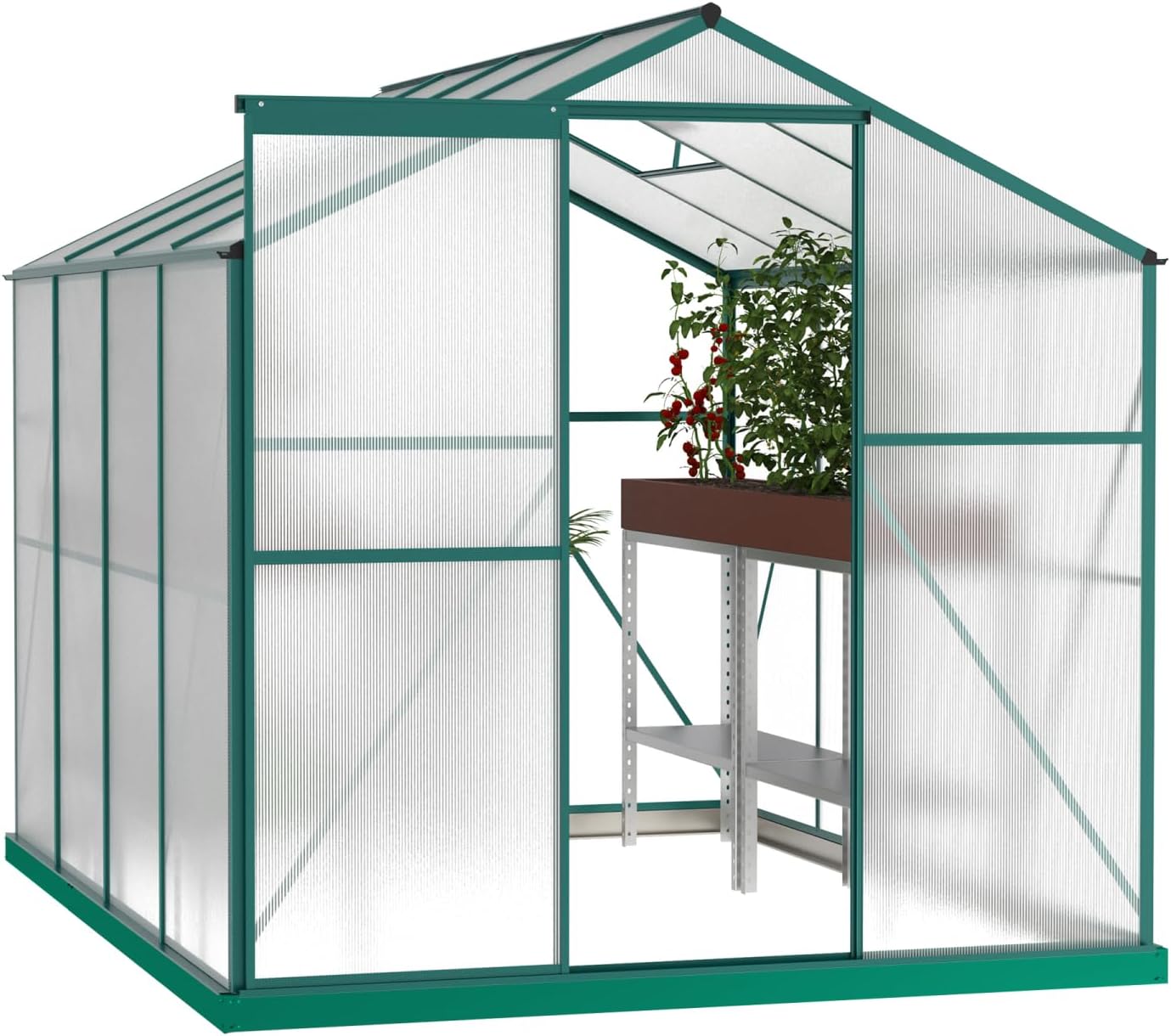 Polycarbonate Greenhouse,6'X 8' Heavy Duty Walk-in Plant Garden Greenhouse for Backyard/Outdoor