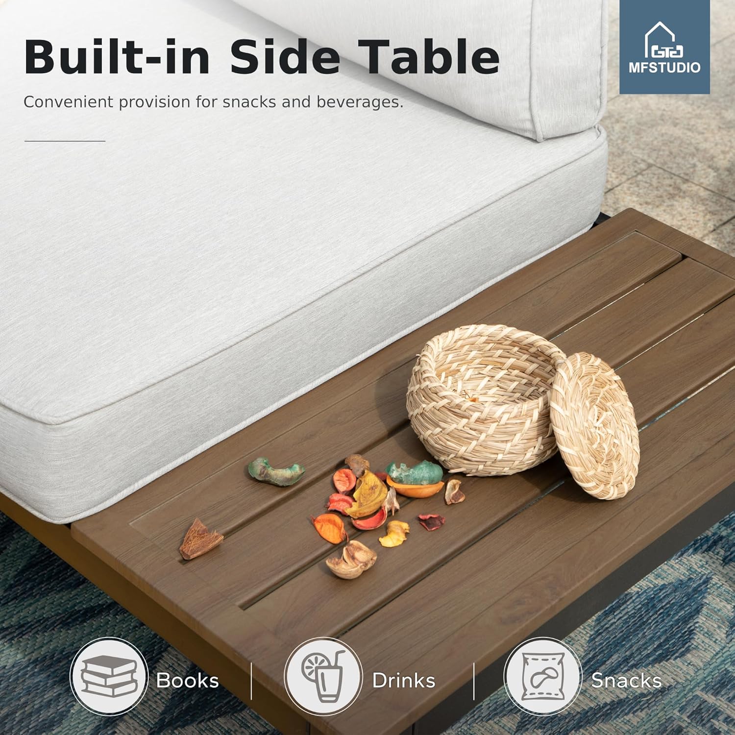 MFSTUDIO 6 Pieces Outdoor Patio Furniture Set with Fire Pit Table, Metal Outdoor Sectional Sofa Conversation Set for Backyard,Garden