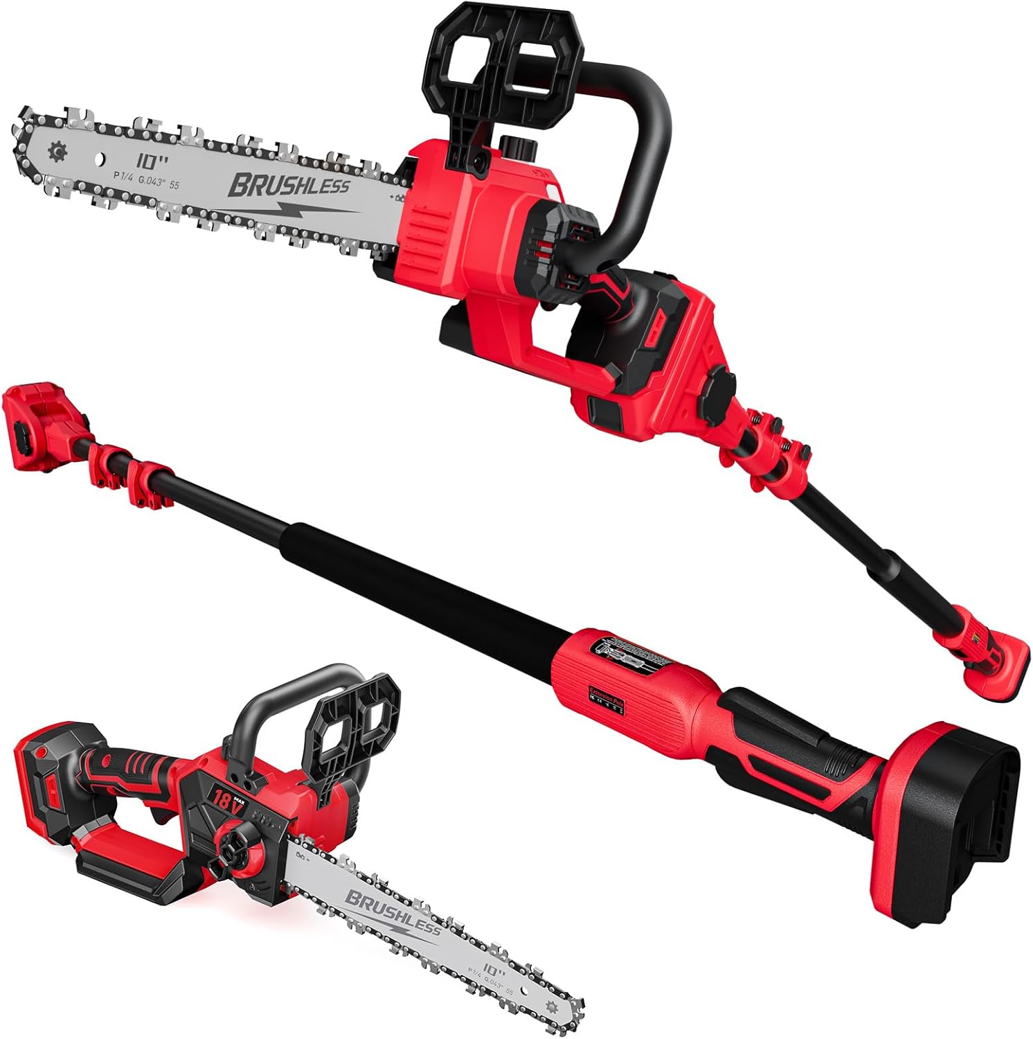 2-IN-1 Cordless 10-Inch Pole Saw And Chainsaw Compatible with Milwaukee M18 18V Battery, Total Reach of Max 15ft, Auto Oiling, Electric Pole Saw for Tree Trimming Pruning (Battery NOT Included)