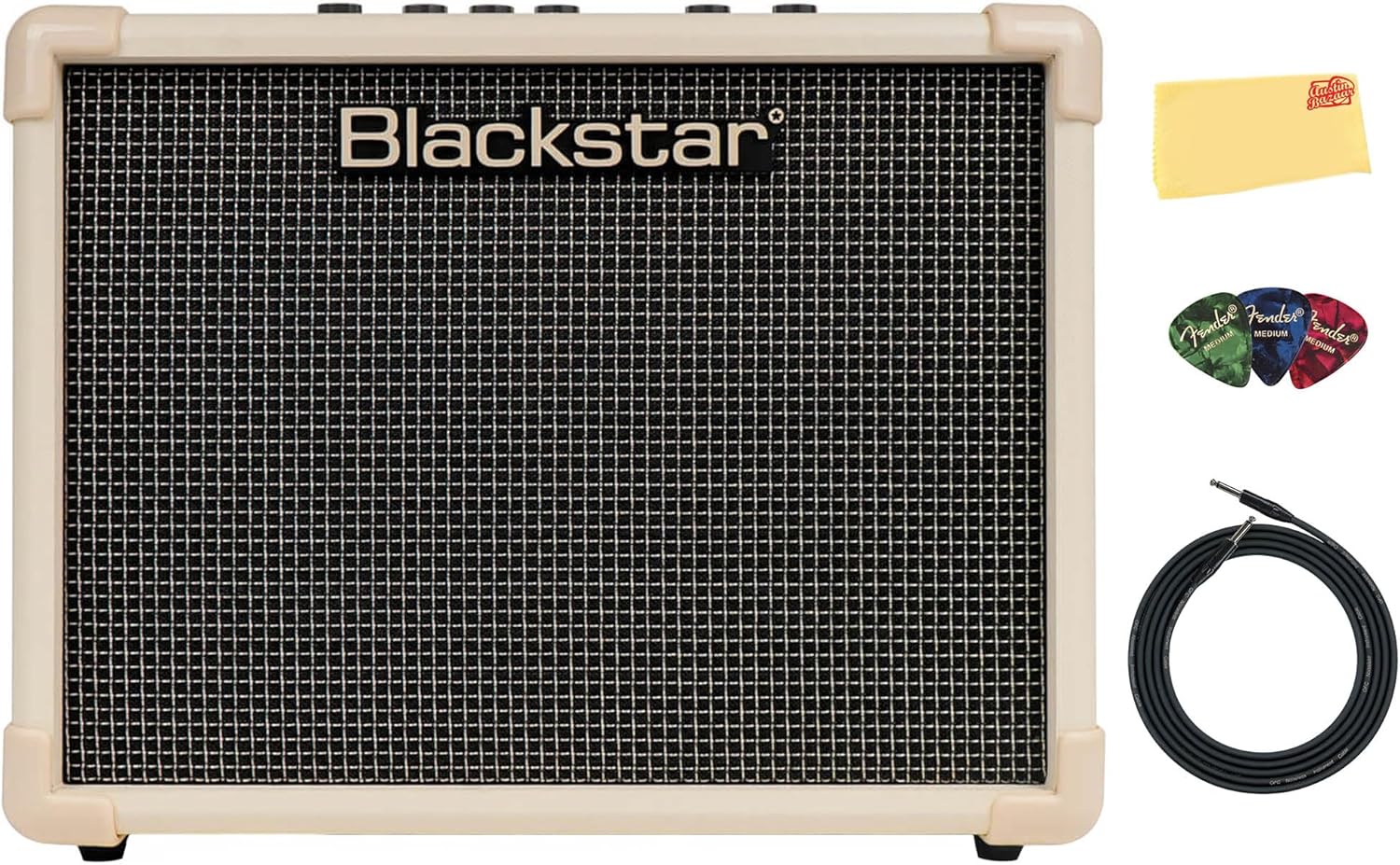 Blackstar ID:CORE V4 Stereo 10 Guitar Combo Amplifier - Double Cream Bundle with Instrument Cable, Picks, and Austin Bazaar Polishing Cloth
