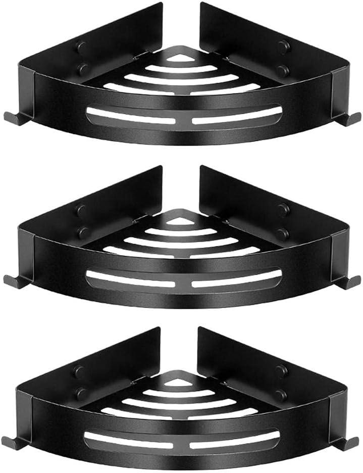 Shower Caddie Stainless Steel Shelf Adhesive Rack Corner No Drilling Wall Mount for Bathroom Toilet-Black a_3 Tier(Black B,3-Story)