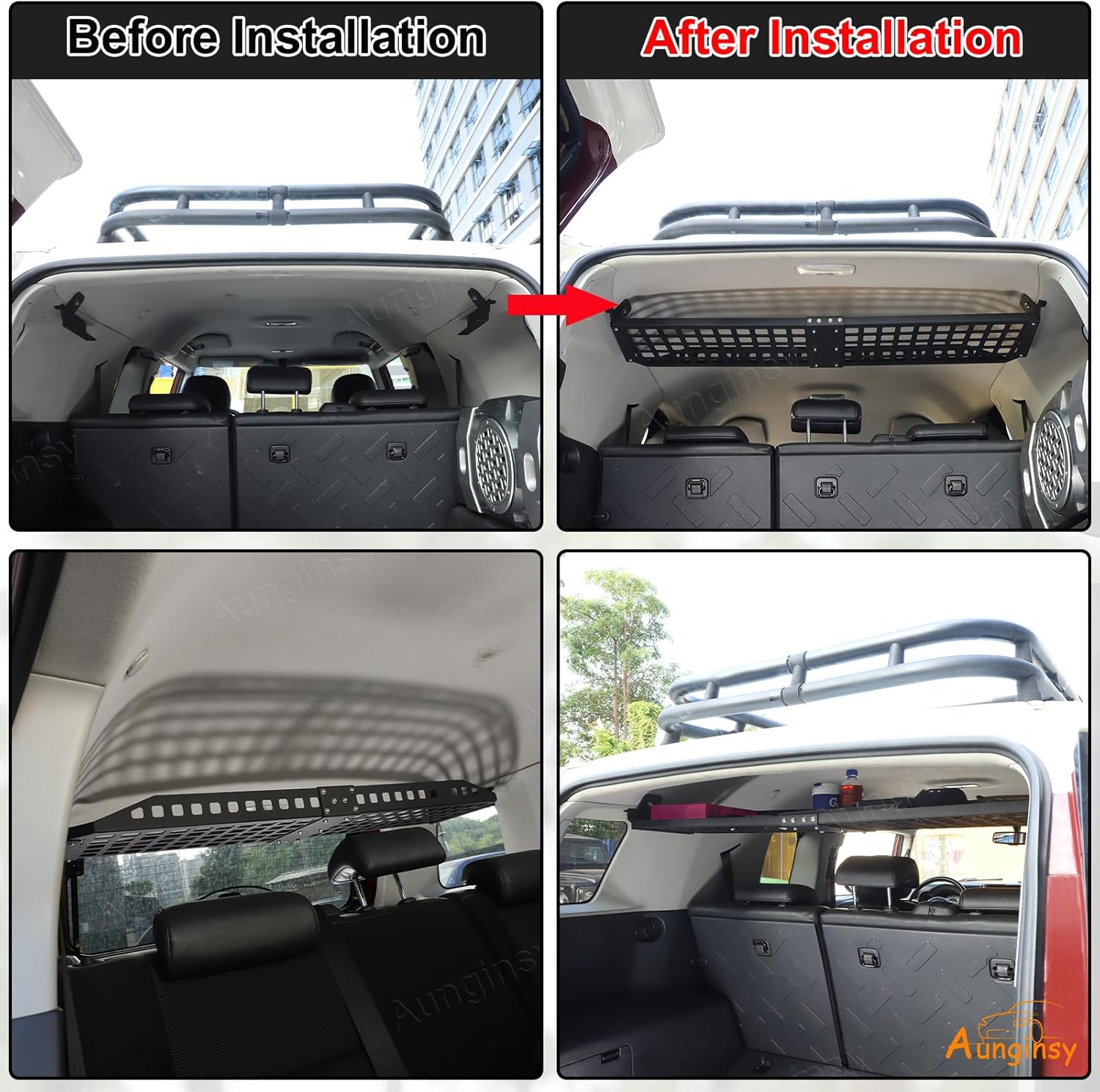 Car Trunk Roof Cargo Storage Rack Shelf Fit Toyot@a FJ Cruiser 2007-2021 Inner Rear Roof Panel Hanging Organizer Mount Bracket Rear Trunk Cargo Rack Storage Holder Overhead Panel Expansion Accessories