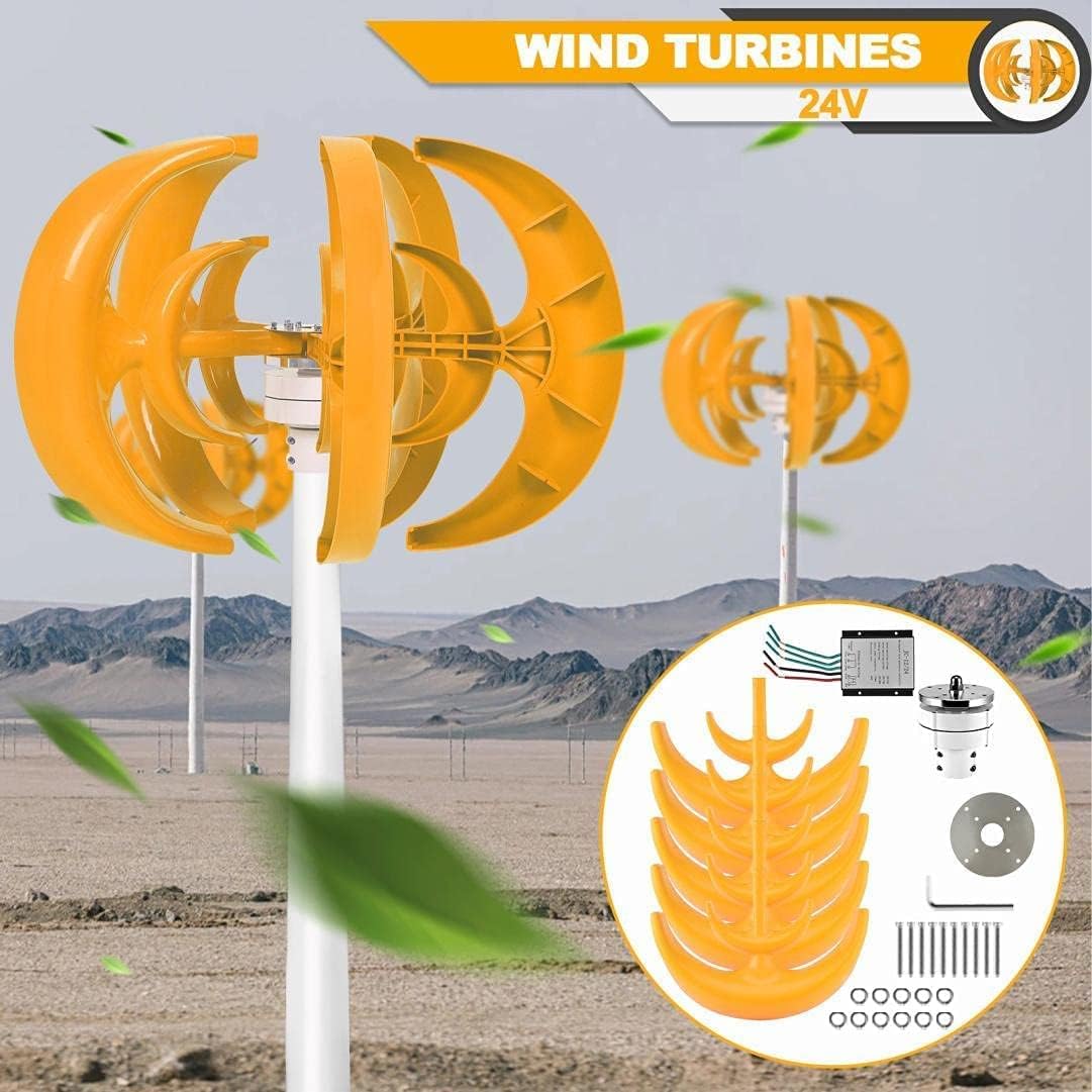 Wind Turbine Generator Kit, 8000W 5 Blade Wind Turbine Lantern Vertical Wind Generator Kit Electricity Producer Equipment (Yellow)